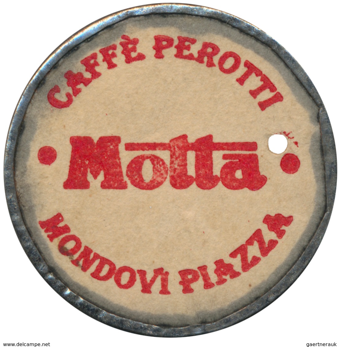 Italien: Lot 2 Stück Briefmarken-Kapselgeld "Caffé Perotti - Motta - Mondivi Piazza" Mit Je Einer Br - 1861-1878 : Victor Emmanuel II