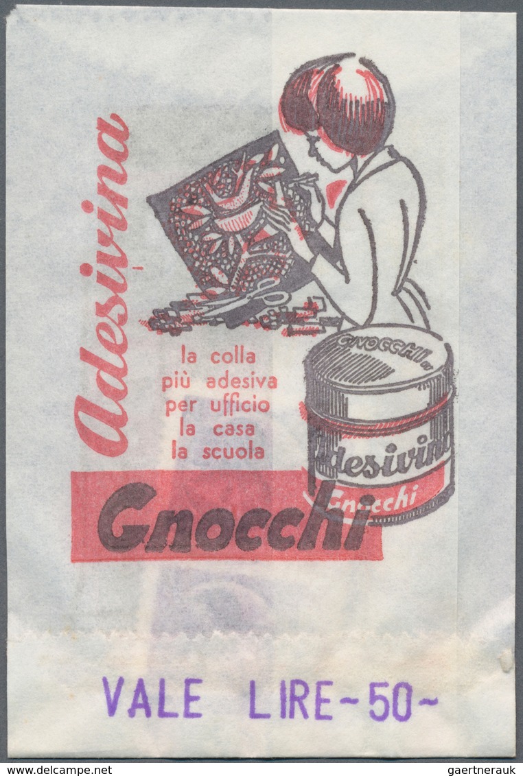 Italien: Lot 2 Stück Briefmarkennotgeld; "Kunstfarben Gnocchi Und Klebestoffe", 2 Bedruckte Pergamen - 1861-1878 : Victor Emmanuel II