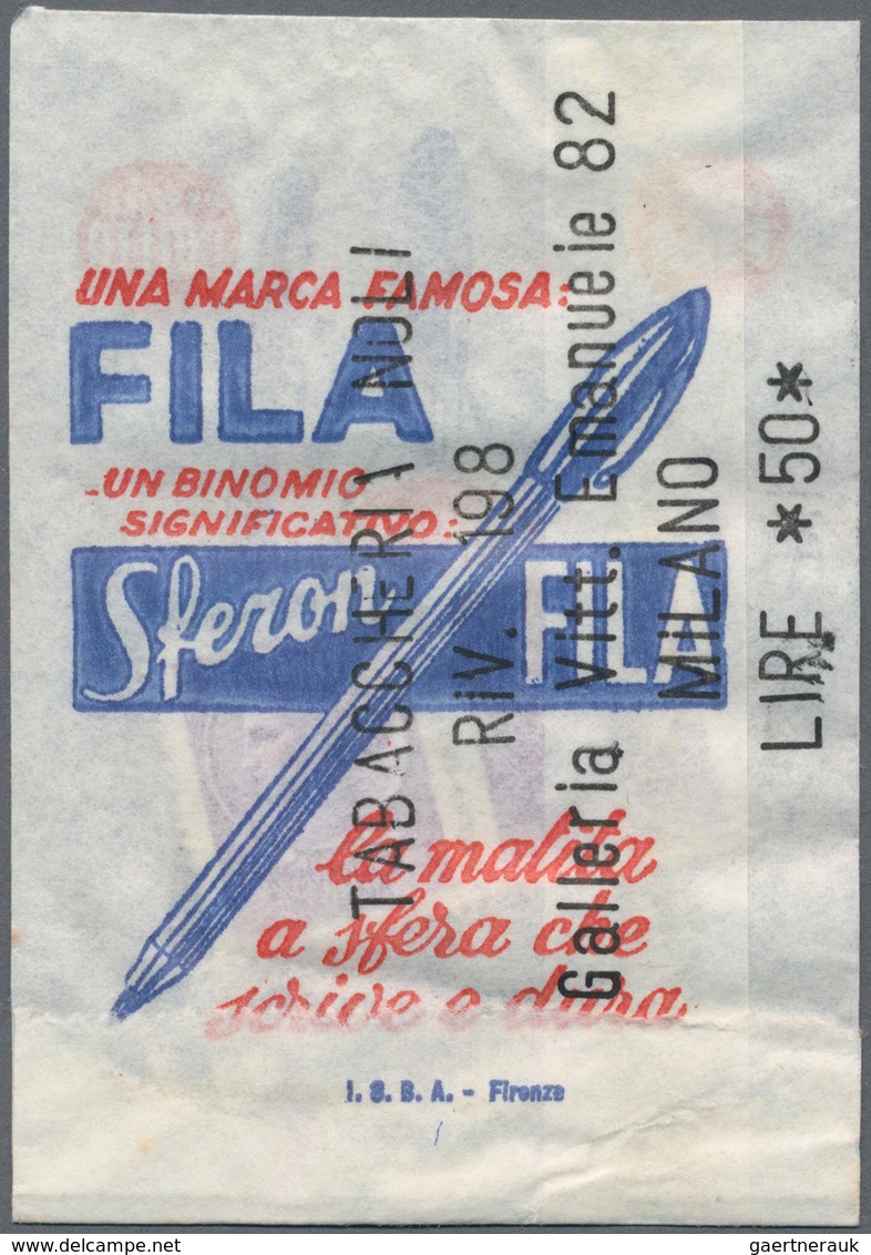 Italien: Lot 2 Stück Briefmarkennotgeld; "Tabaccheria Noli RIV. 1998 Galleria Vitt. Emanuele 82, Mil - 1861-1878 : Victor Emmanuel II
