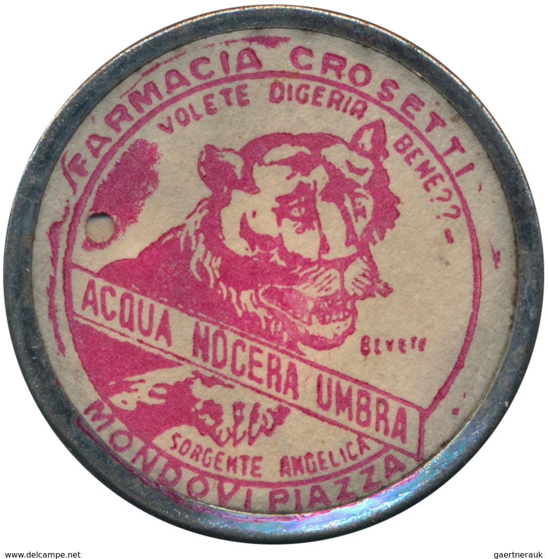 Italien: Lot 2 Stück; Briefmarken-Kapsel-Geld "Acqua Nocera Umbra - Farmacia Crocetti", Zu 20 Und Zu - 1861-1878 : Victor Emmanuel II.