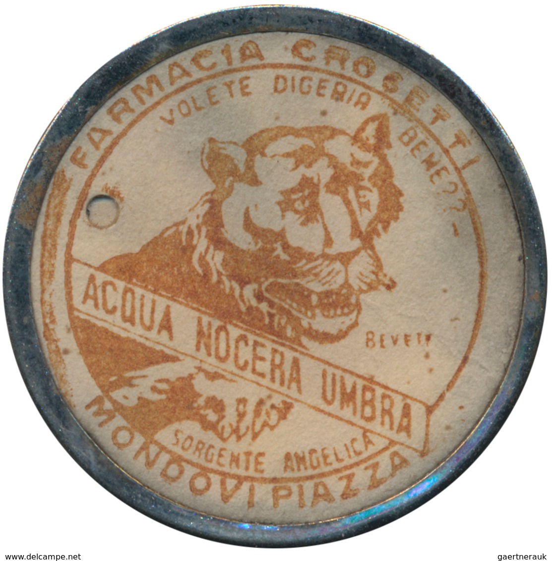Italien: Lot 2 Stück; Briefmarken-Kapsel-Geld "Acqua Nocera Umbra - Farmacia Crocetti", Zu 20 Und Zu - 1861-1878 : Victor Emmanuel II