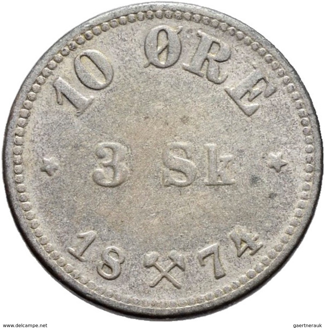 Norwegen: Oscar II. 1872-1905: Lot 3 Münzen: 10 Öre / 3 Sk. 1874, KM# 345; 50 Öre / 15 Sk. 1874, KM# - Norvège