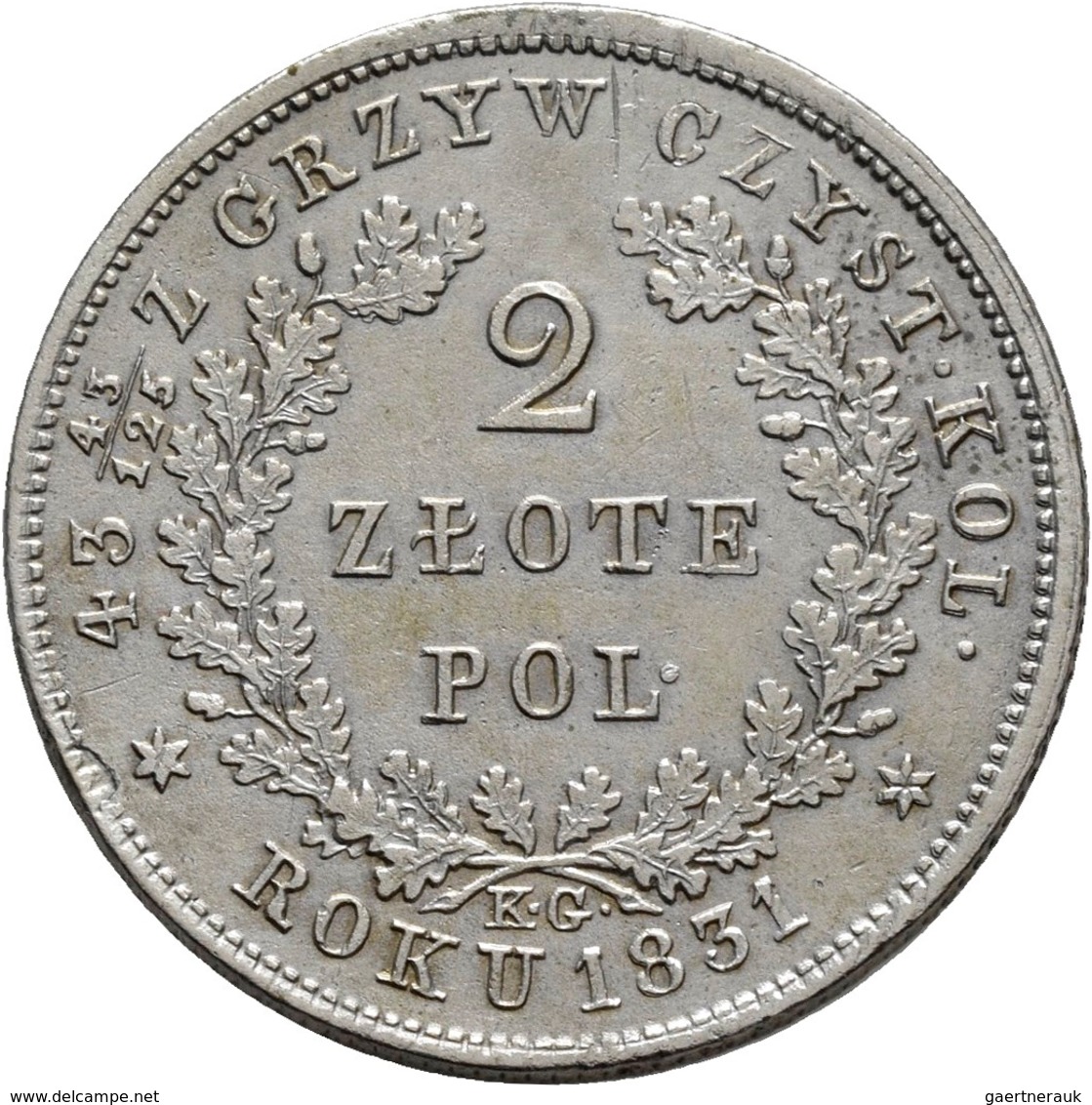 Polen: 2 Zloty 1831, Warschau, Gumowski 2538, Kopicki 2748, Kl. Kratzer, Fast Vorzüglich. - Pologne