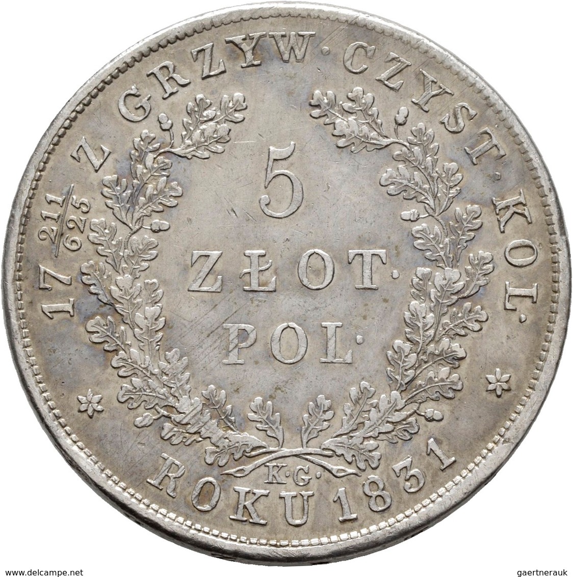 Polen: Freiheitskampf 1830-1831: 5 Zlotych 1831 KG, Warschau, Bitkin 2, 15,47 G, Min. Justiert, Sehr - Polen