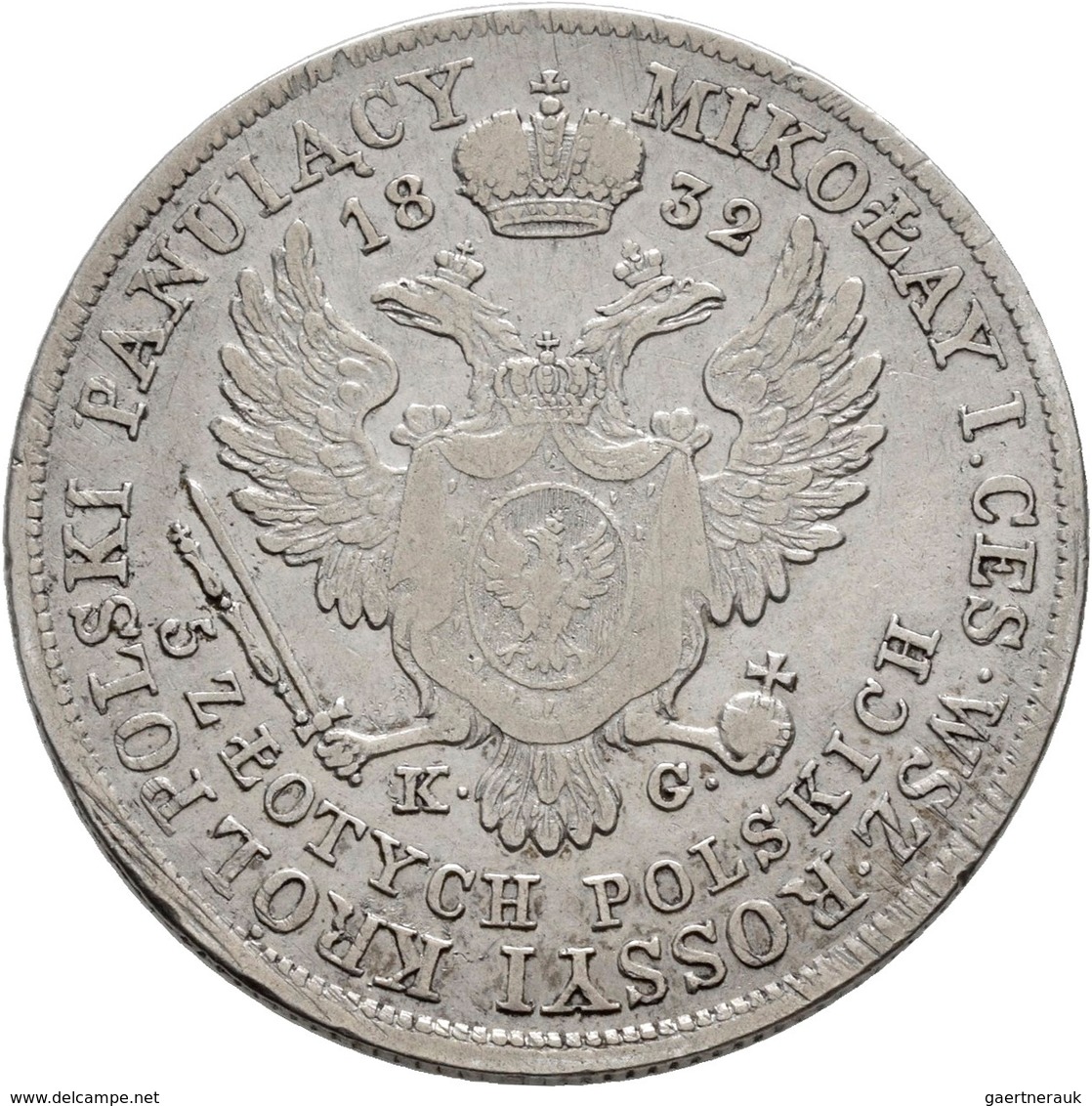 Polen: Nikolaus I. 1825-1855: 5 Zlotych 1832 KG, Für Polen, 15,3 G, Bitkin 989, Fast Sehr Schön. - Polen