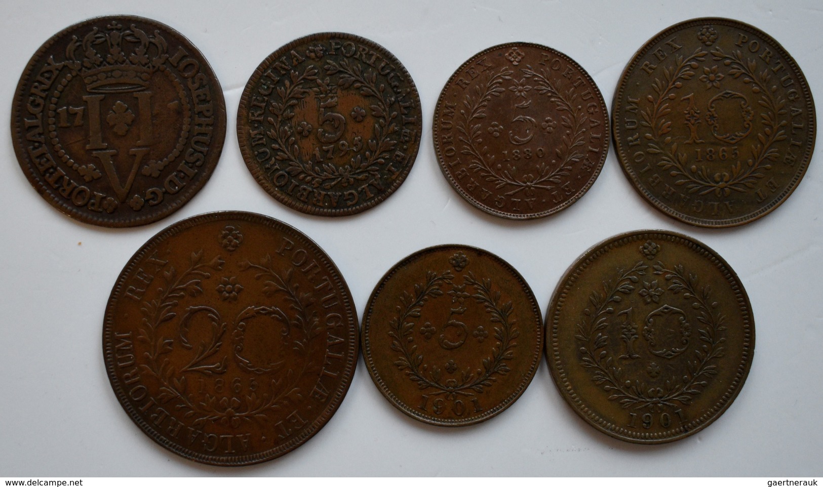 Portugal: Azoren: Kleines Lot 7 Münzen 5-20 Reis 1751-1901. - Portugal