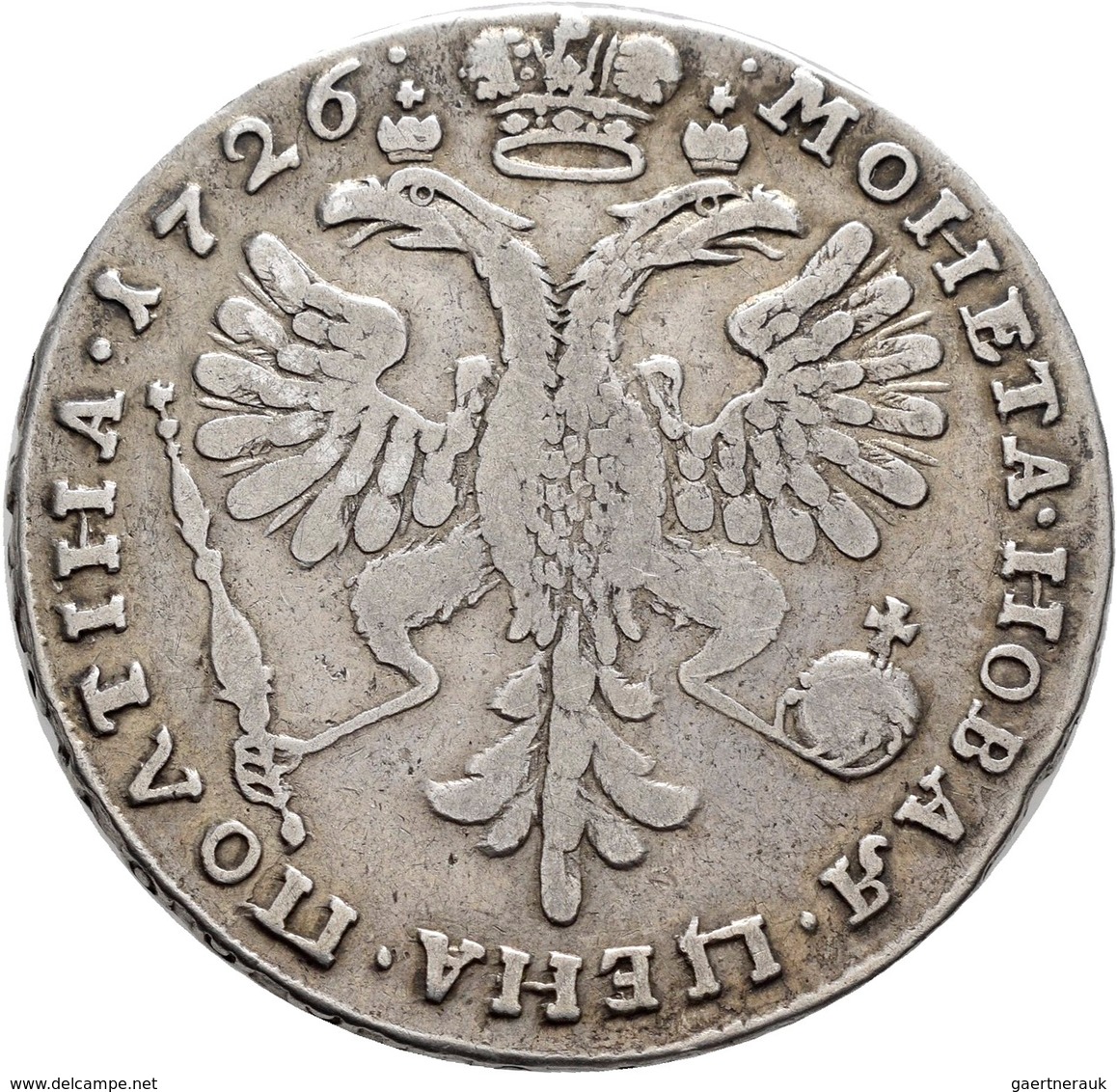 Russland: Katharina I. 1725-1727: 1/2 Rubel (Poltina) 1726, 13,04 G, Bitkin 64, Diakov 12, Schön-seh - Rusland