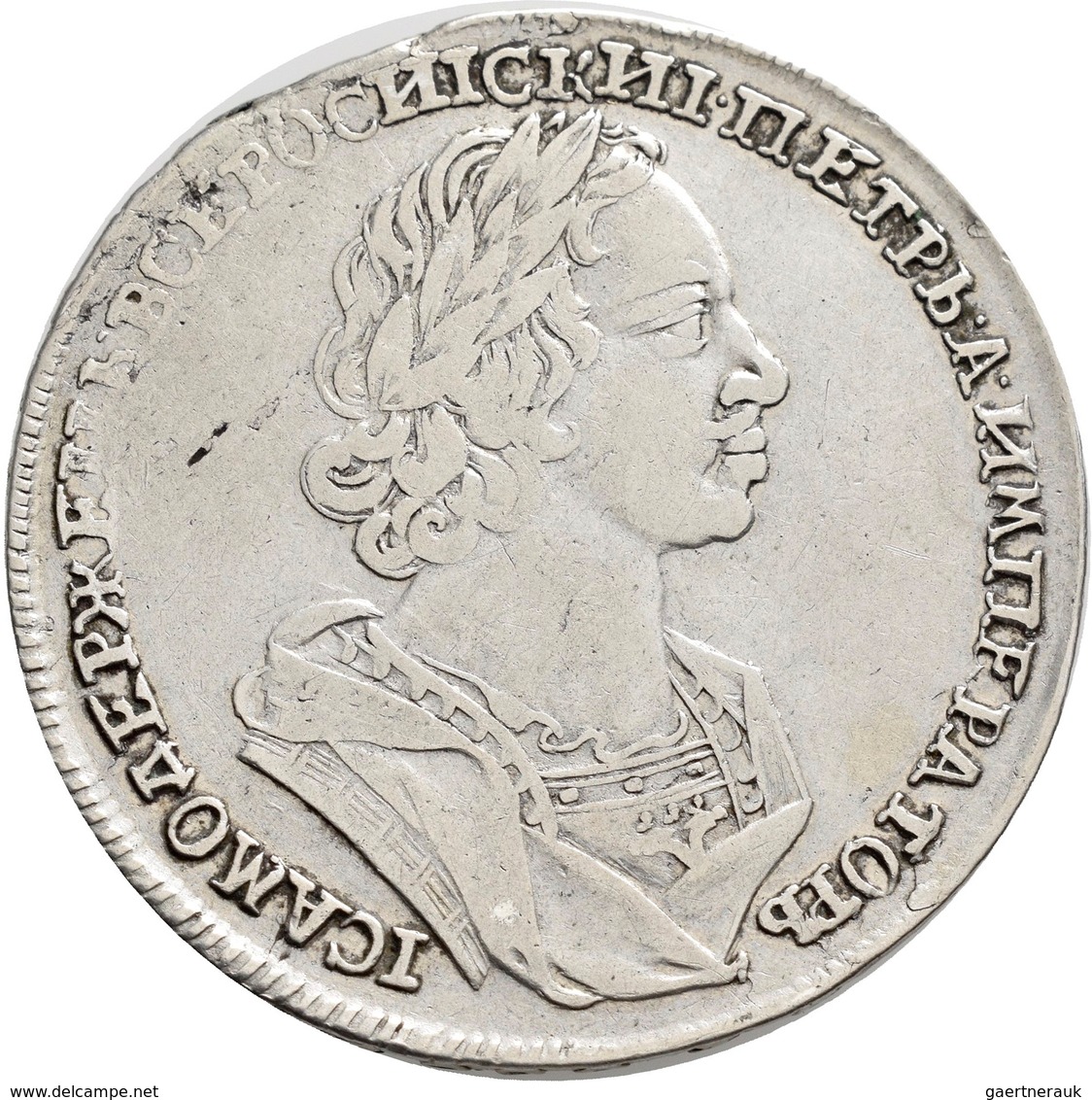 Russland: Peter I. (der Große) 1689-1725: Rubel 1724, Davenport 1660, 27,39 G, Schrötlingsfehler, Se - Russie