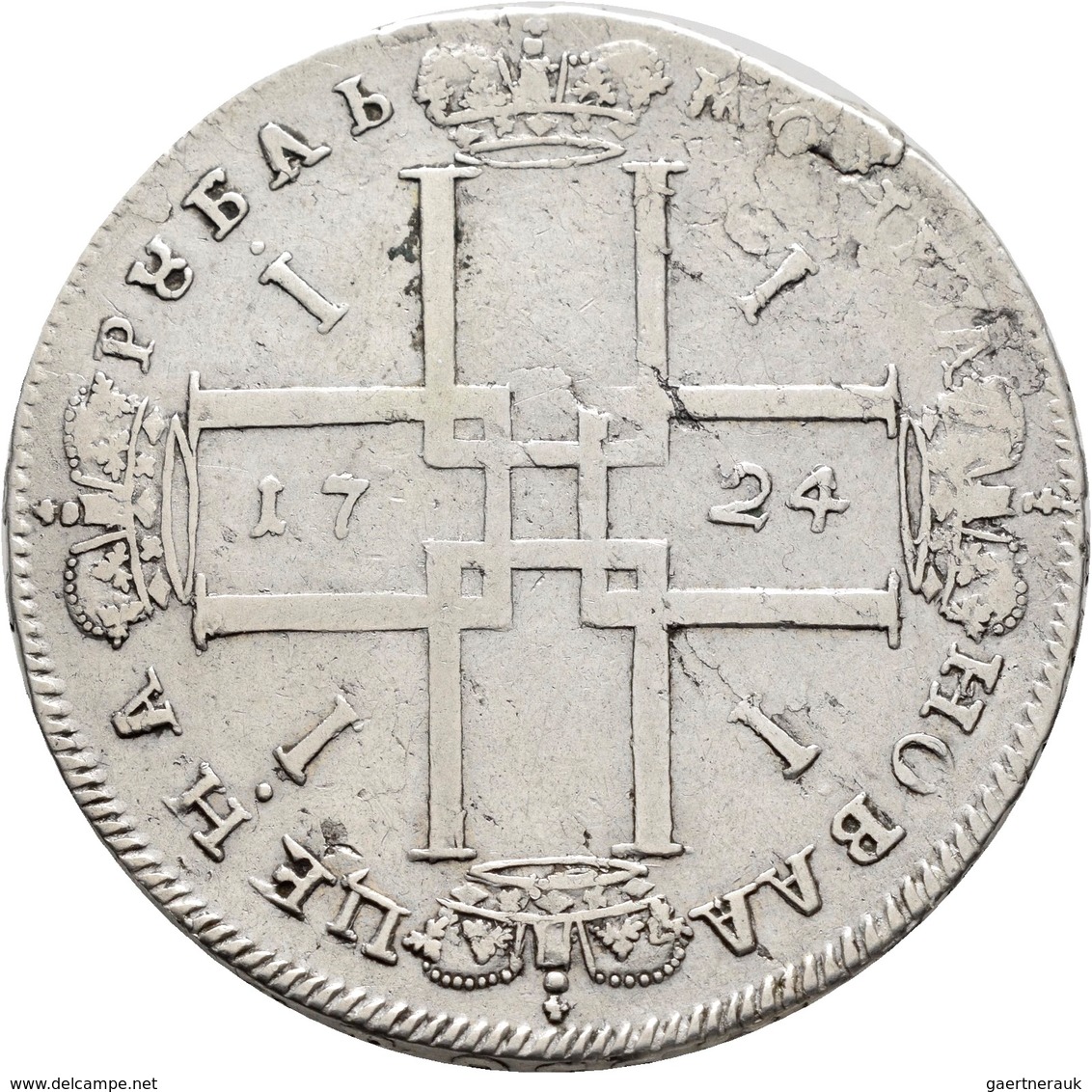 Russland: Peter I. (der Große) 1689-1725: Rubel 1724, Davenport 1660, 27,39 G, Schrötlingsfehler, Se - Russland