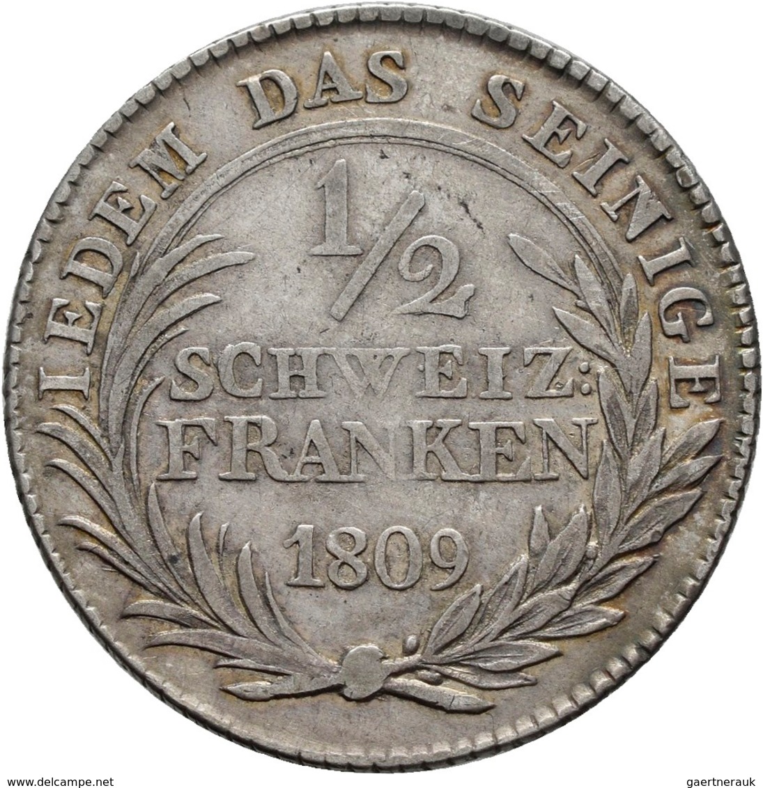 Schweiz: Appenzell-Ausserrhoden: 1/2 Franken 1809, HMZ 2-30a, 4,39 G, Auflage: 6.534 Exemplare, Sehr - Andere & Zonder Classificatie