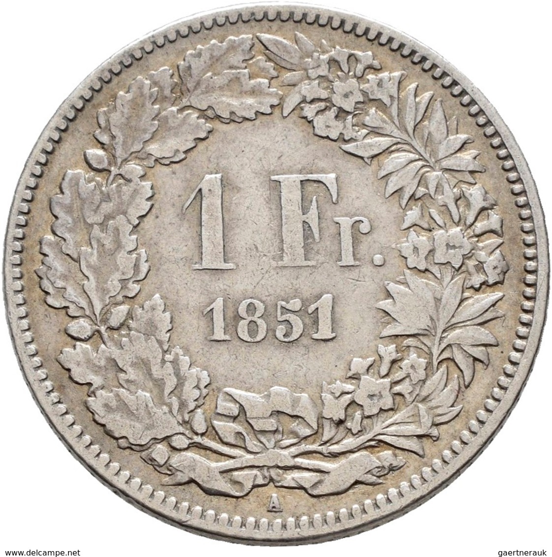 Schweiz: Eidgenossenschaft: 1 Franken 1851 A, HMZ 2-1203b, Kleine Kratzer, Serh Schön. - Sonstige & Ohne Zuordnung