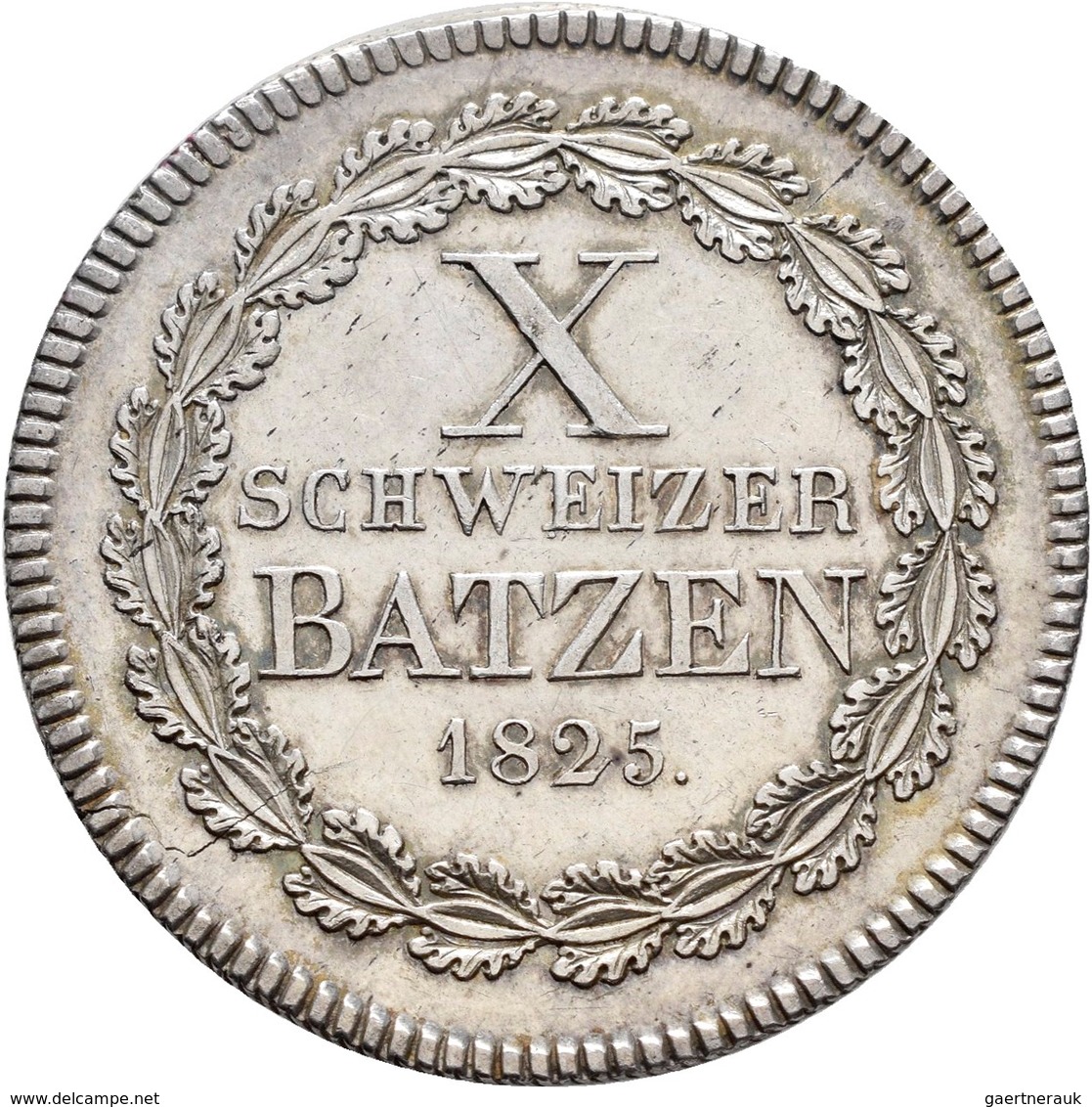 Schweiz: Graubünden: 10 Batzen 1825, MHZ 2-603a, 7,33 G, Auflage: 2.000 Exemplare, Schrötlingsfehler - Autres & Non Classés