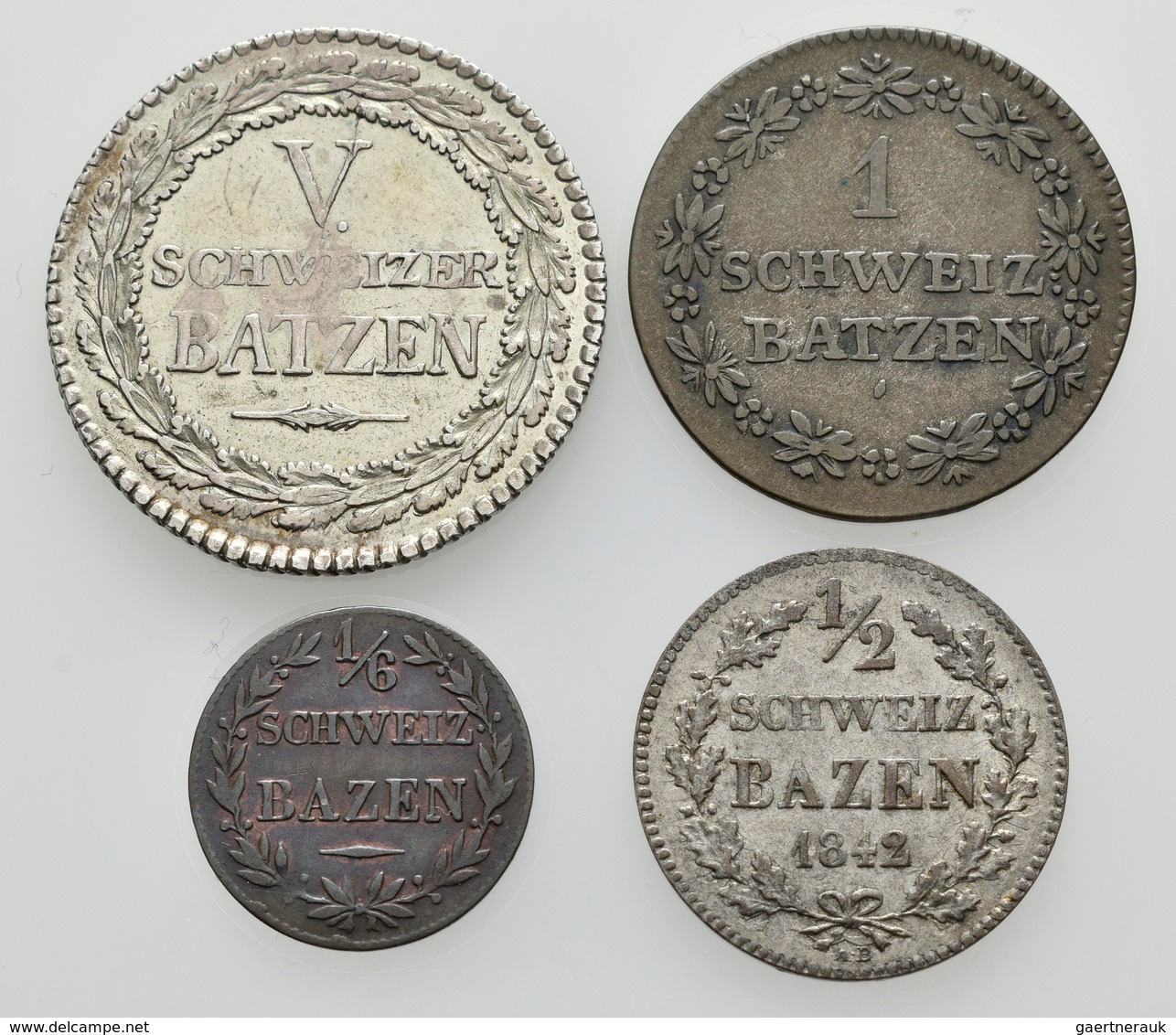 Schweiz: Graubünden-Kanton: Lot 4 Stück; 5 Batzen 1807, 1 Batzen 1820, 1/2 Batzen 1842, 1/6 Batzen 1 - Sonstige & Ohne Zuordnung