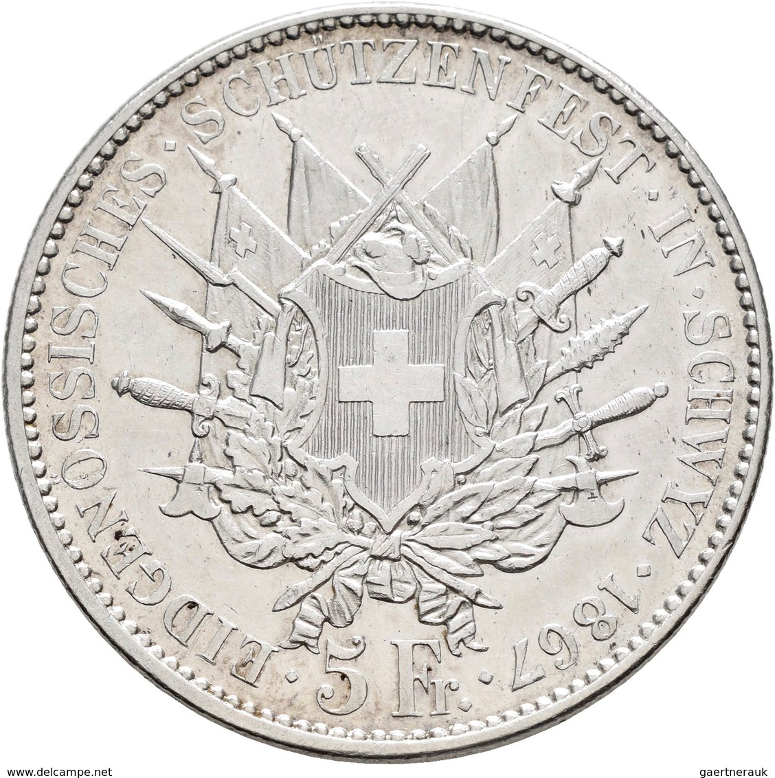 Schweiz: 5 Franken 1867, Auf Das Eidgenössisches Schützenfest In Schwyz, MHZ 2-1343g, 25 G, Auflage: - Andere & Zonder Classificatie