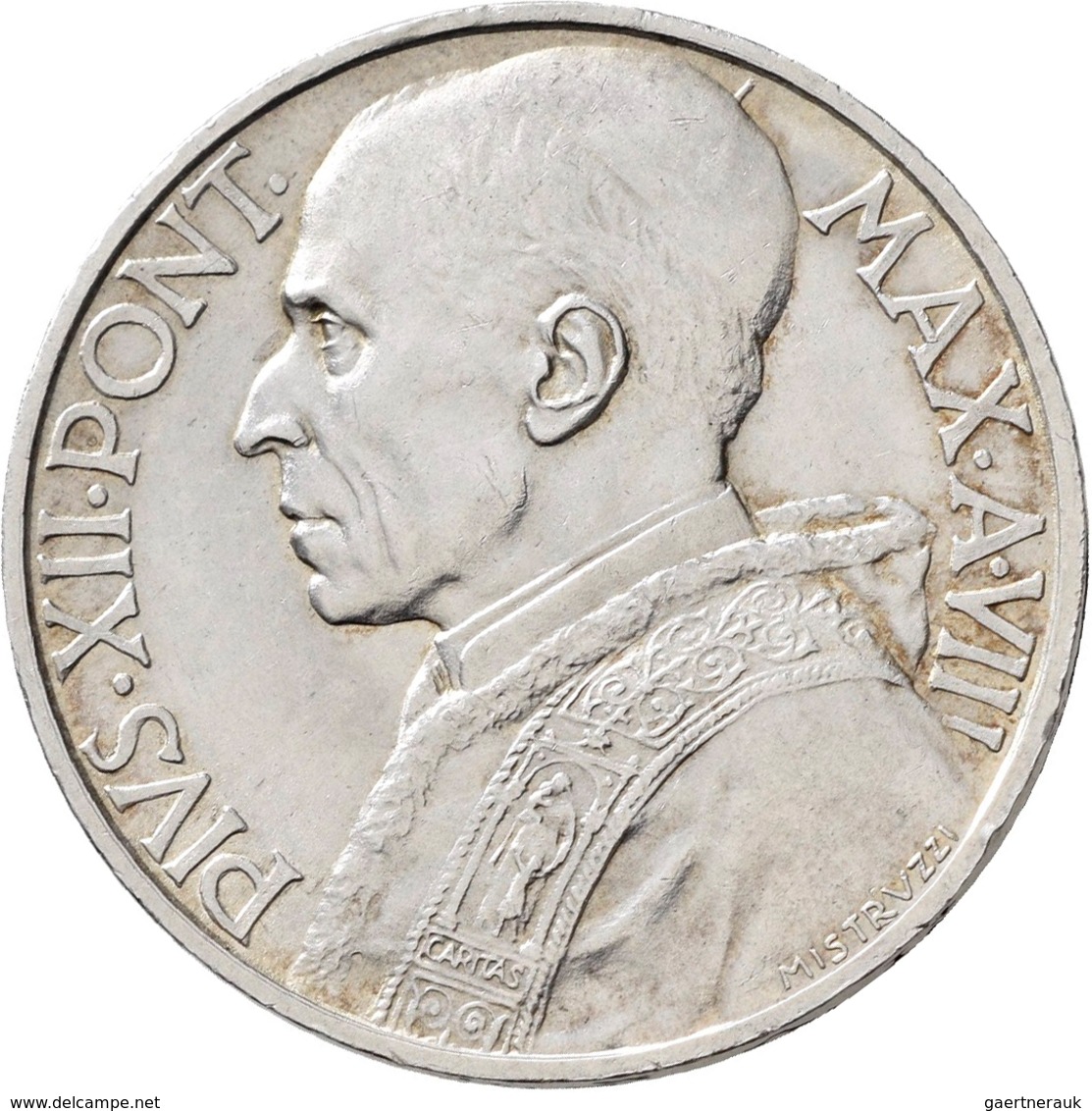 Vatikan: Pius XII. 1939-1958: 10 Lire 1946 Anno VIII, Gigante 134, Auflage: 1.000 Exemplare, Winz. K - Vaticaanstad