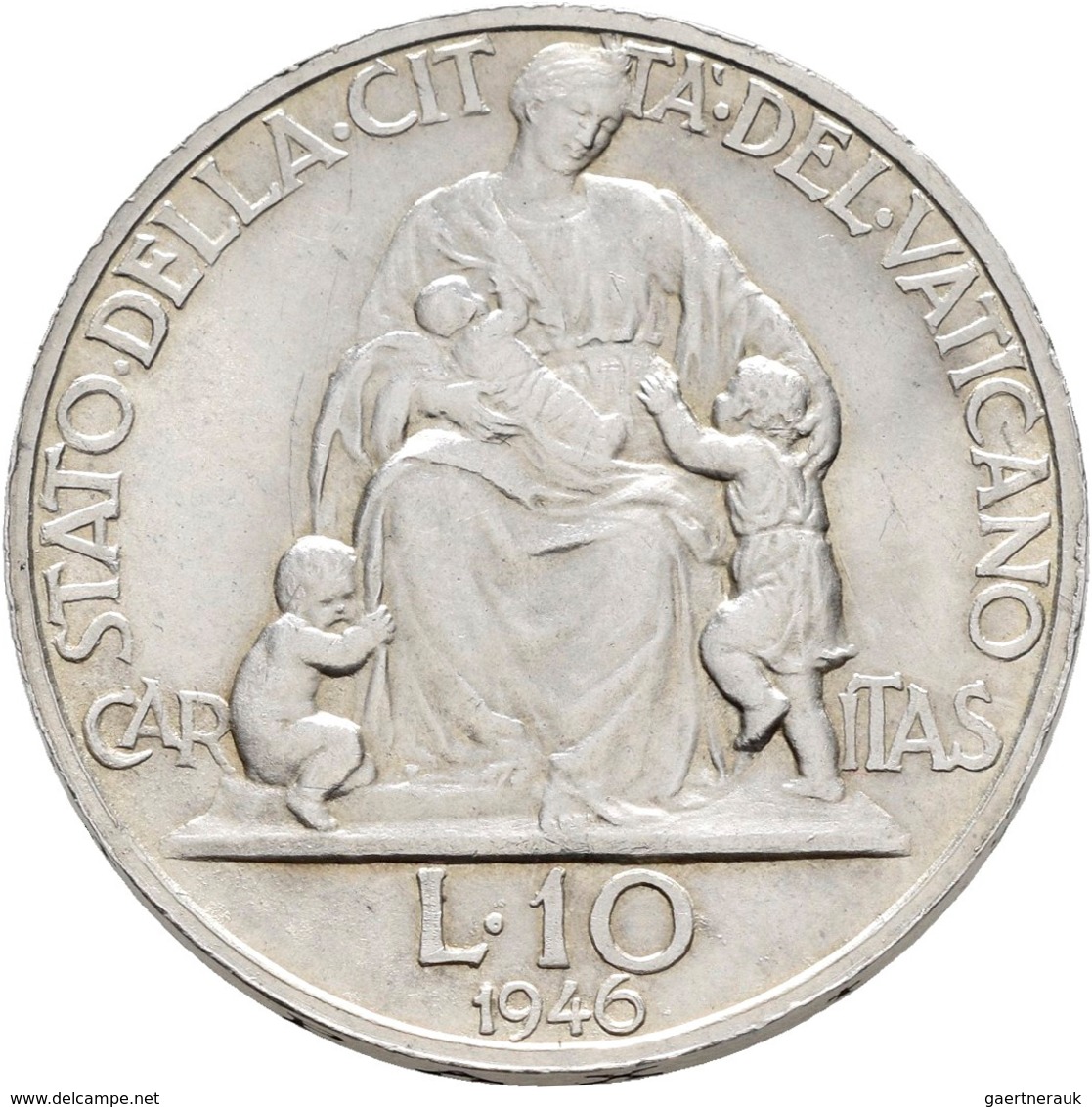 Vatikan: Pius XII. 1939-1958: 10 Lire 1946 Anno VIII, Gigante 134, Auflage: 1.000 Exemplare, Winz. K - Vaticaanstad