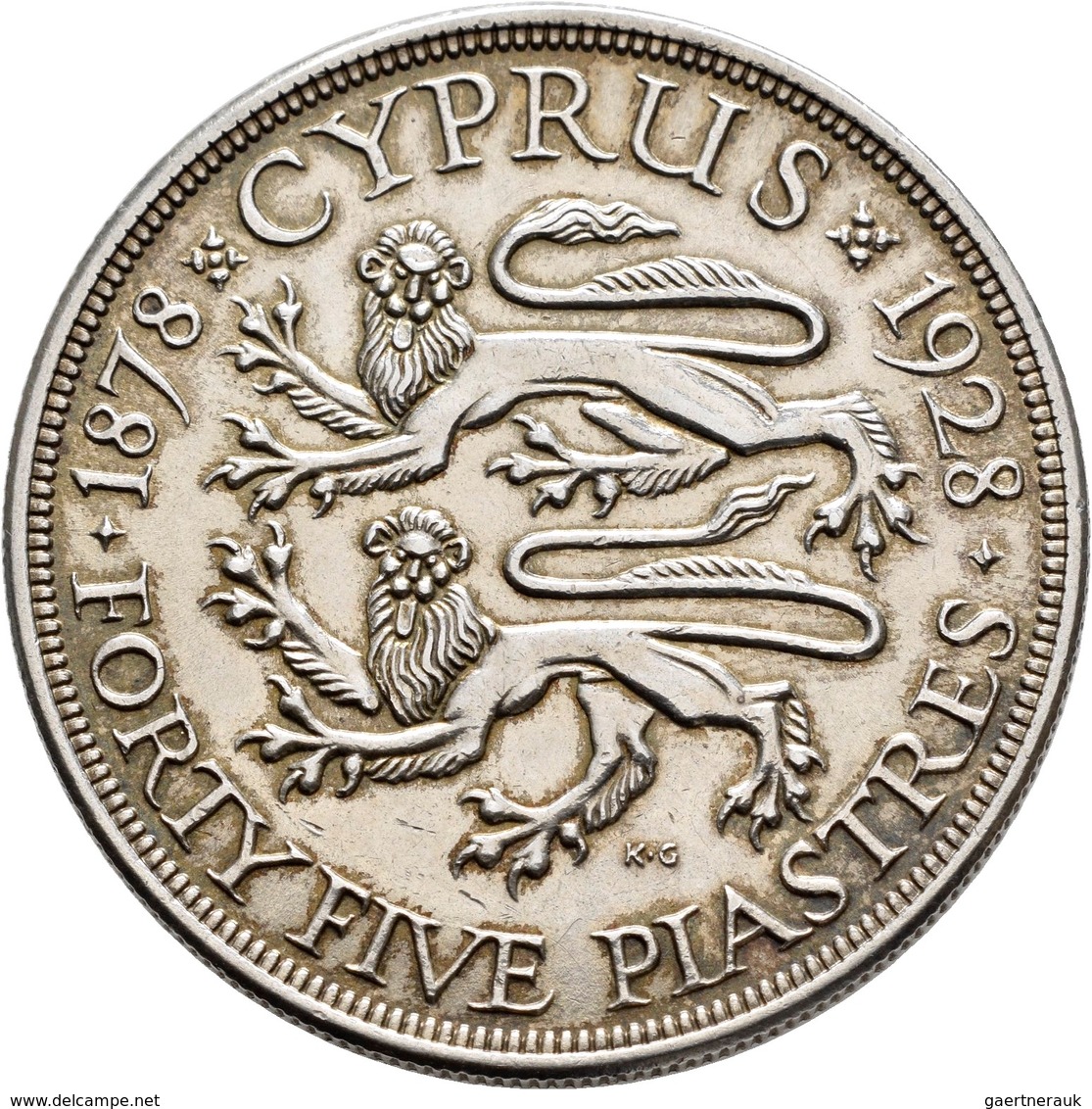 Zypern: Cyprus British Colony, George V. 1910-1936: 45 Piastres ND (1928), KM# 19, Auf 50 Jähriges J - Chypre