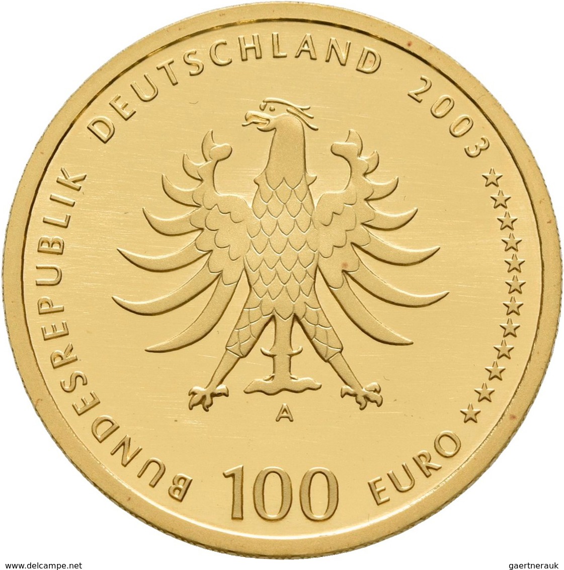 Deutschland - Anlagegold: 5 x 100 Euro 2003 Quedlinburg (A,D,F,G,J), in Originalkapsel und Etui, mit