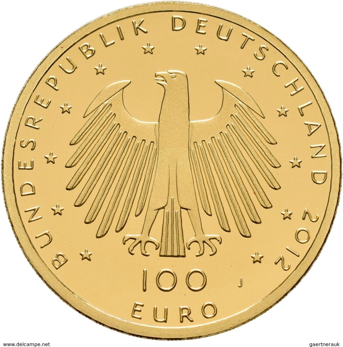 Deutschland - Anlagegold: 5 x 100 Euro 2012 Dom zu Aachen (A,D,F,J,J), in Originalkapsel und Etui, m