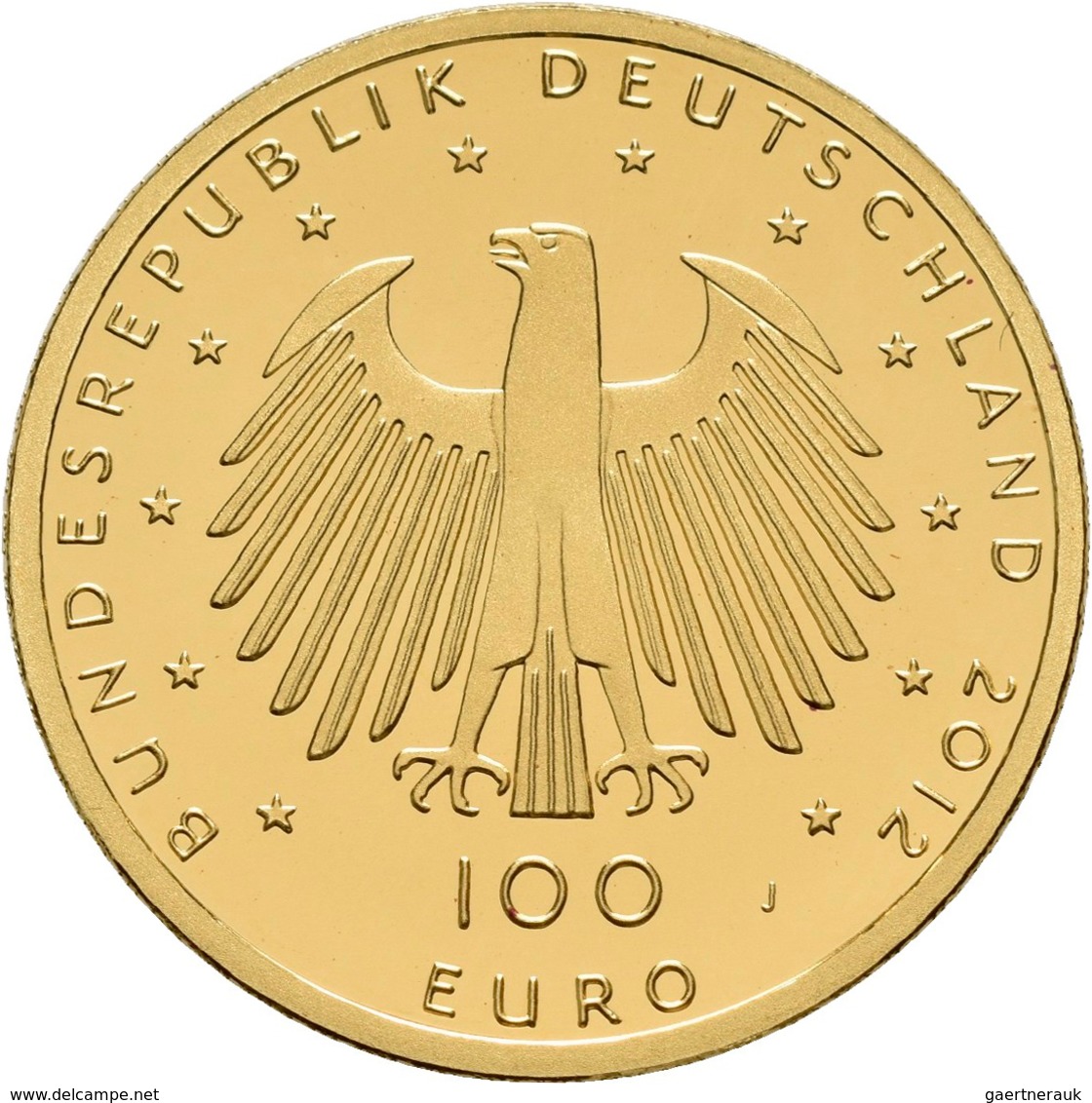 Deutschland - Anlagegold: 5 x 100 Euro 2012 Dom zu Aachen (A,D,F,J,J), in Originalkapsel und Etui, m