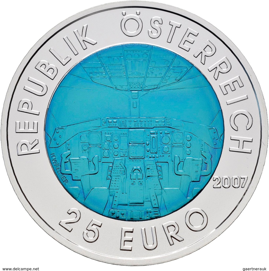 Österreich: Lot 4 Münzen a 25 Euro: 2005 Fernsehen, 2006 Satellitennavigation, 2007 Luftfahrt, 2008