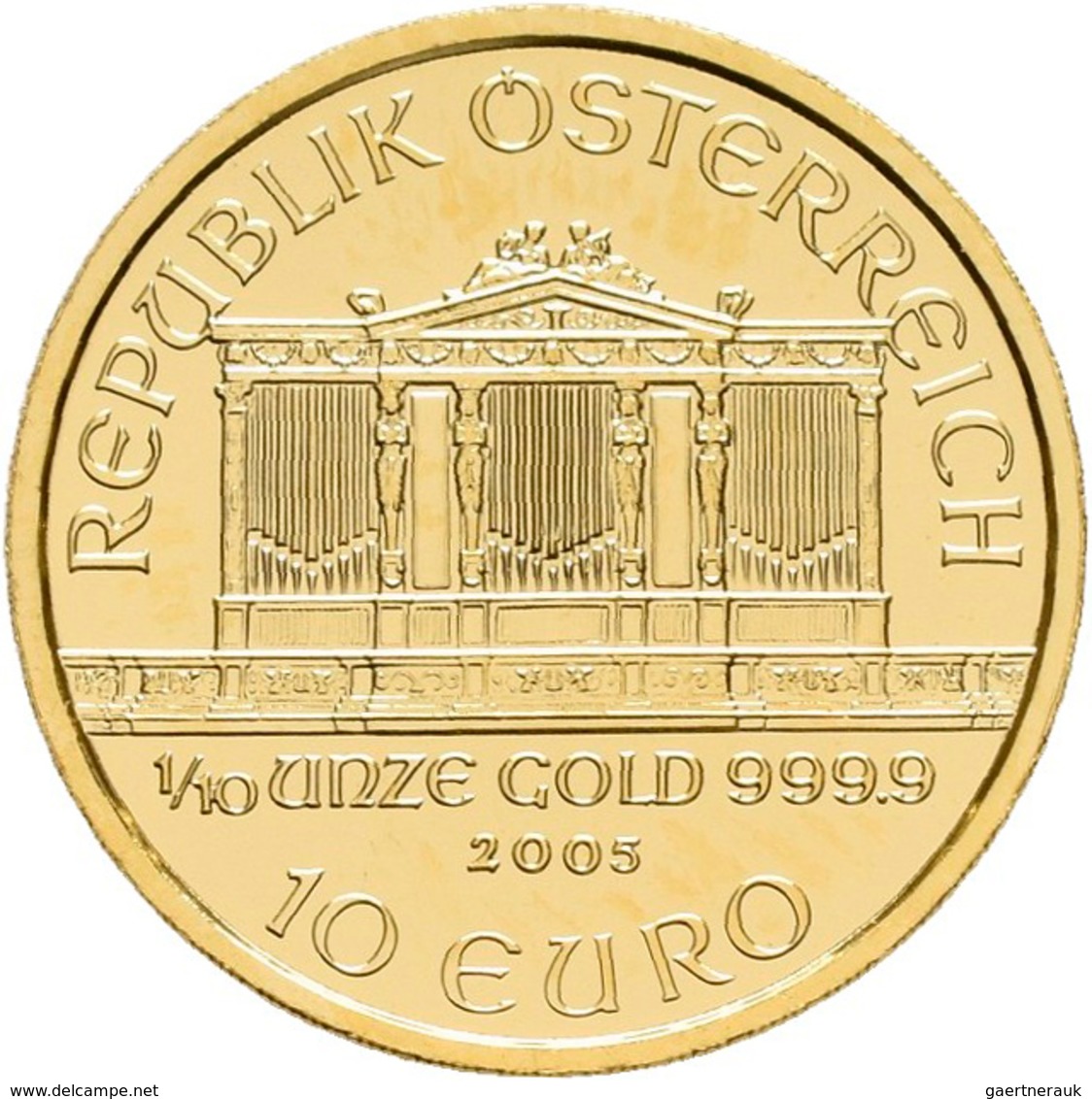 Österreich - Anlagegold: 10 Euro 2005, Wiener Philharmoniker, Gold 999,9, 1/10 Unze, Stempelglanz. - Oesterreich