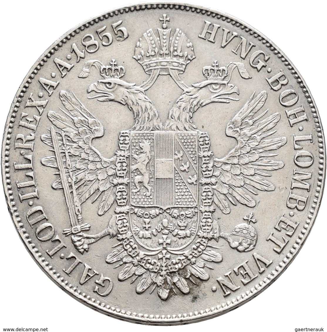 Haus Habsburg: Franz Joseph I. 1848-1916: Taler (2 Gulden) 1855 A. Herinek 427, Jaeger 296. 25,90 G. - Sonstige – Europa