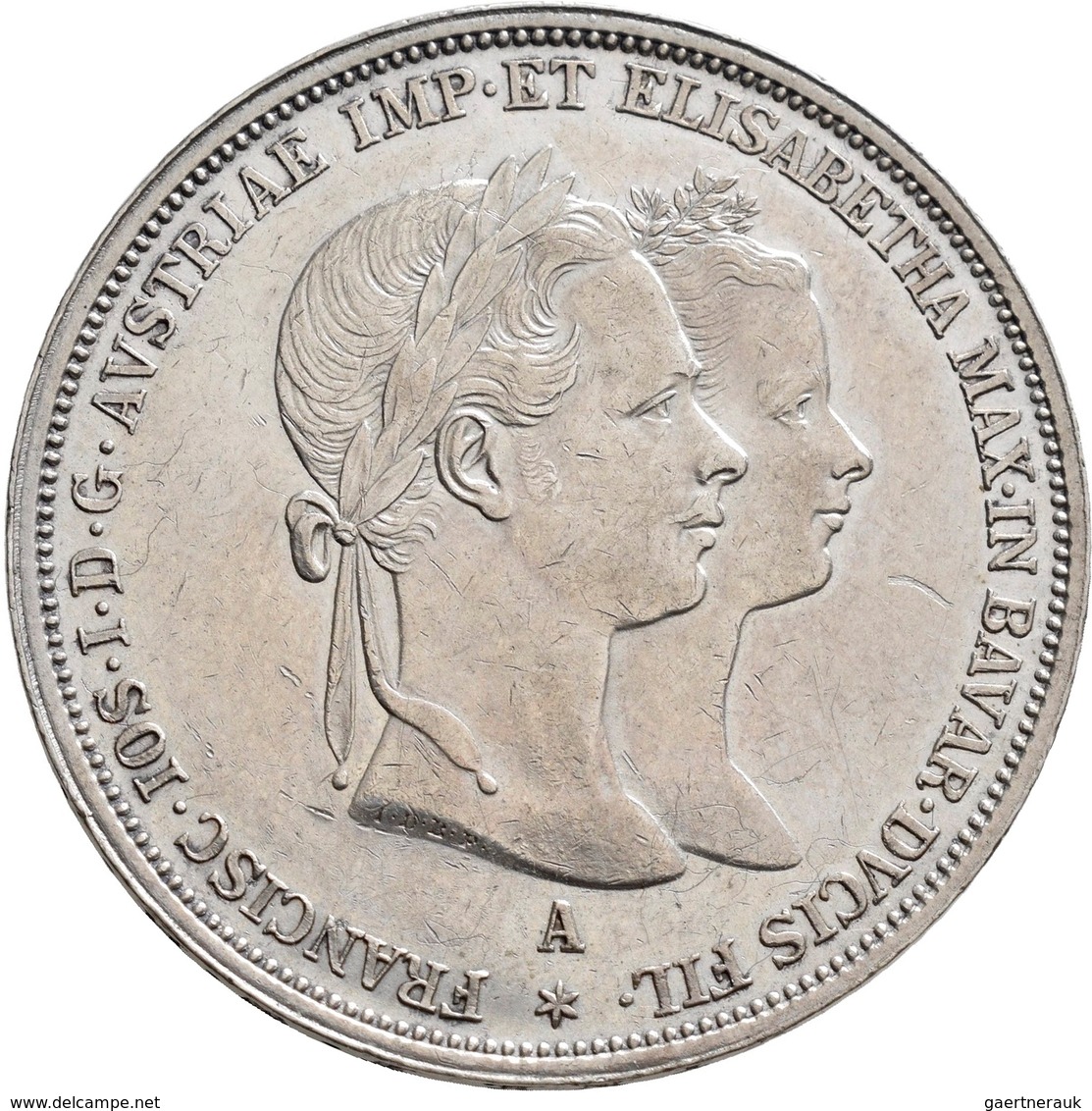 Haus Habsburg: Franz Joseph I. 1848-1916: Taler (2 Gulden) 1854 A, Zur Vermählung. Herinek 882, Jaeg - Andere - Europa