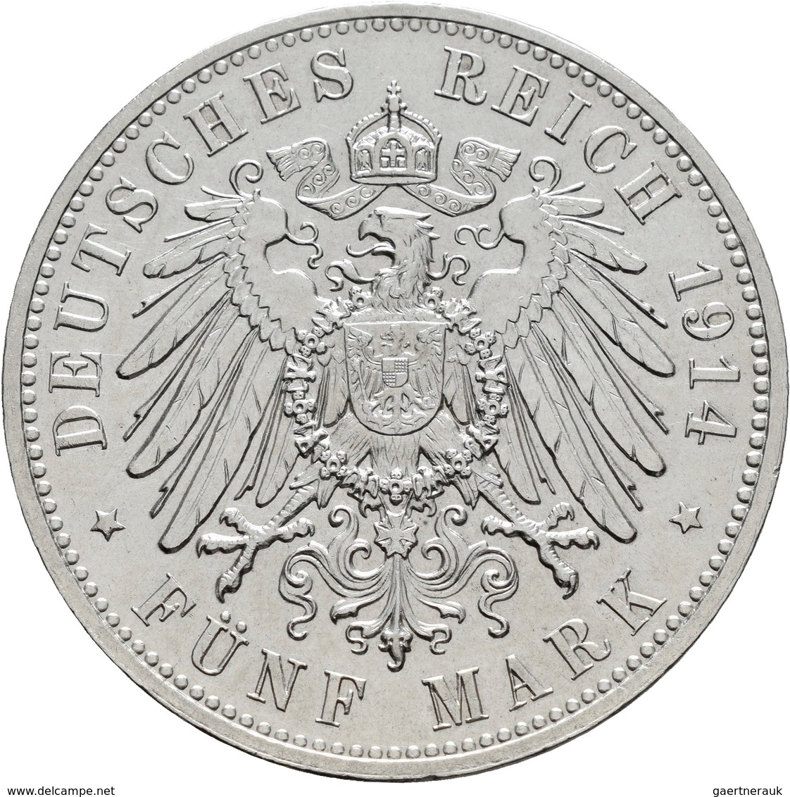 Sachsen: Friedrich August III. 1904-1918: 5 Mark 1914 E , Jaeger 136, Kl. Kratzer, Sonst Vorzüglich. - Taler En Doppeltaler