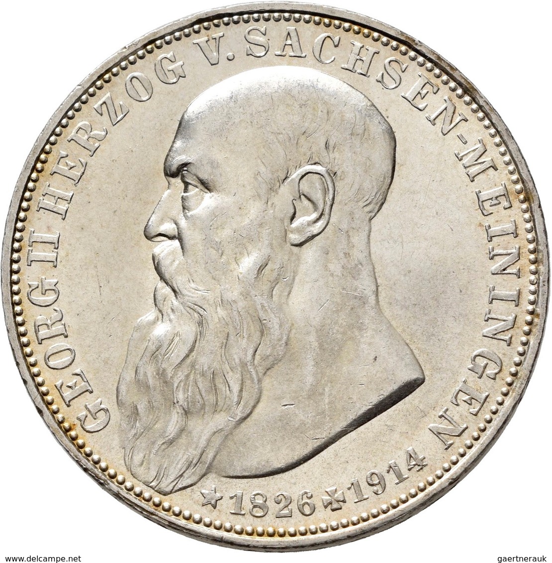 Sachsen-Meiningen: Georg II. 1866-1914: 3 Mark 1915 , Auf Seinen Tod, Jaeger 155, Kleine Kratzer, Vo - Taler En Doppeltaler