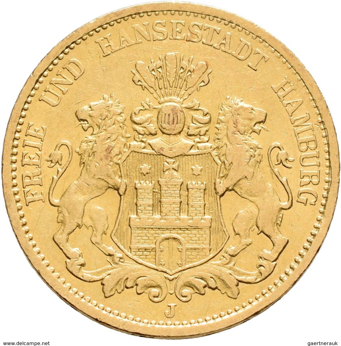 Hamburg: Freie Und Hansestadt: 20 Mark 1878 J, Jaeger 210, Gold 900/1000, 7,95 G, Kl. Kratzer, Sehr - Pièces De Monnaie D'or