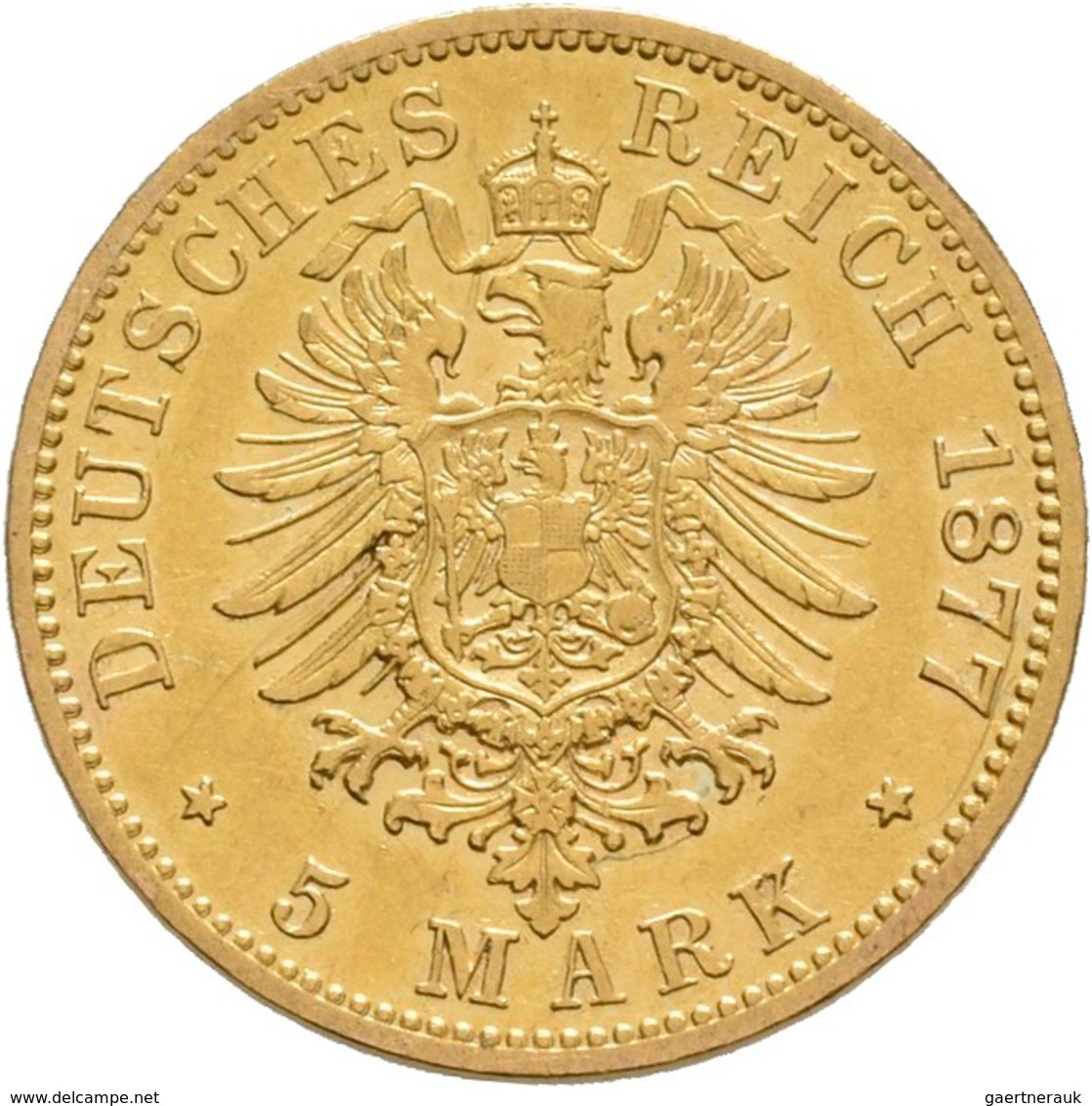 Preußen: Wilhelm I. 1861-1888: 5 Mark 1877 A, Jaeger 244, Gold 900/1000, Kl. Kratzer, Vorzüglich. - Gouden Munten