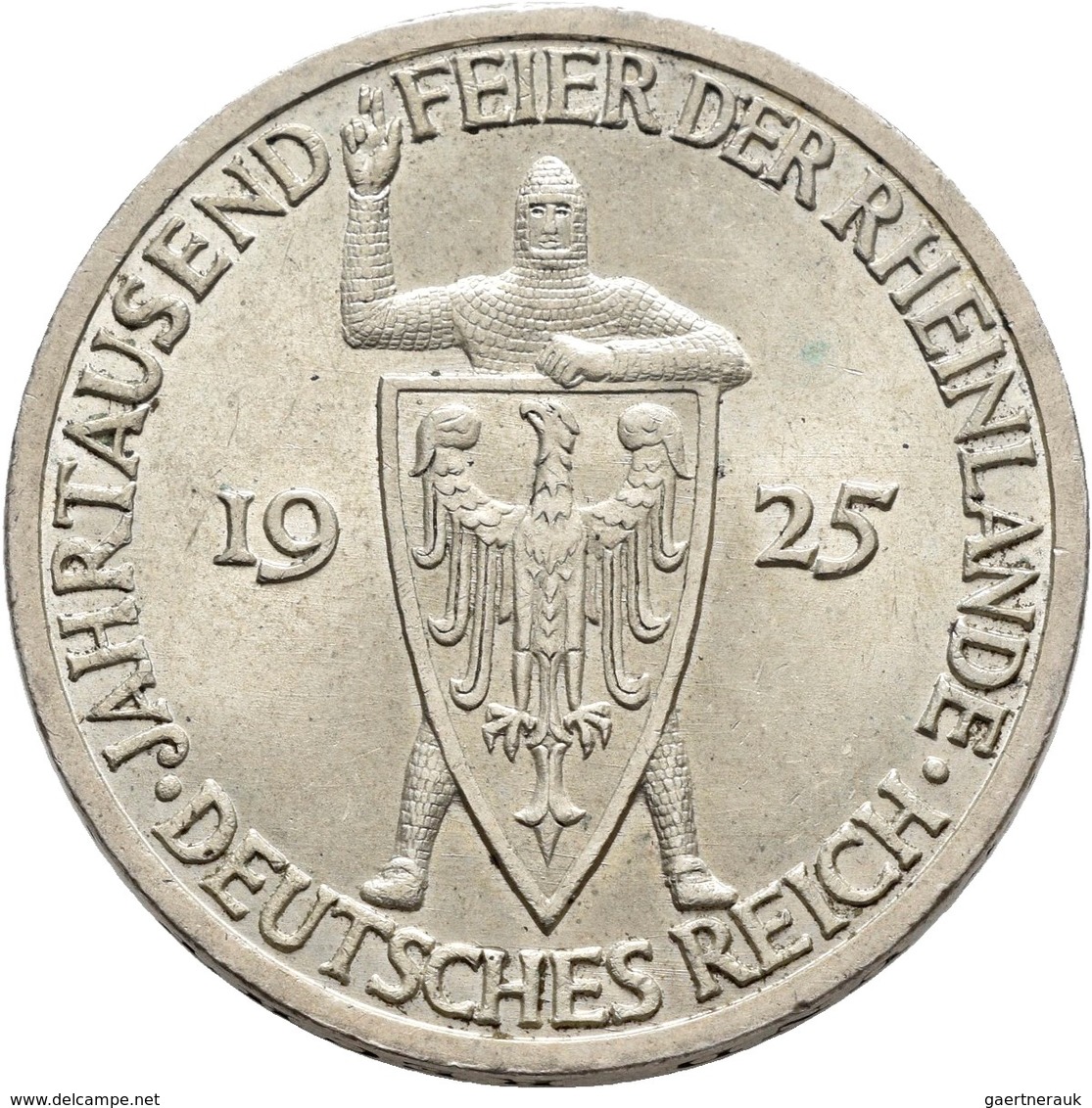 Weimarer Republik: Lot 2 Münzen: 3 Reichsmark 1925 A, Rheinlande, Jaeger 321, Sehr Schön + 5 Reichsm - Sonstige & Ohne Zuordnung