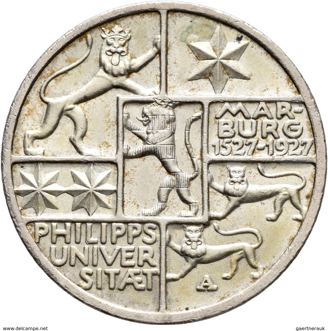 Weimarer Republik: 3 Reichsmark 1927 A, Universität Marburg, Jaeger 330, Vorzüglich. - Andere & Zonder Classificatie