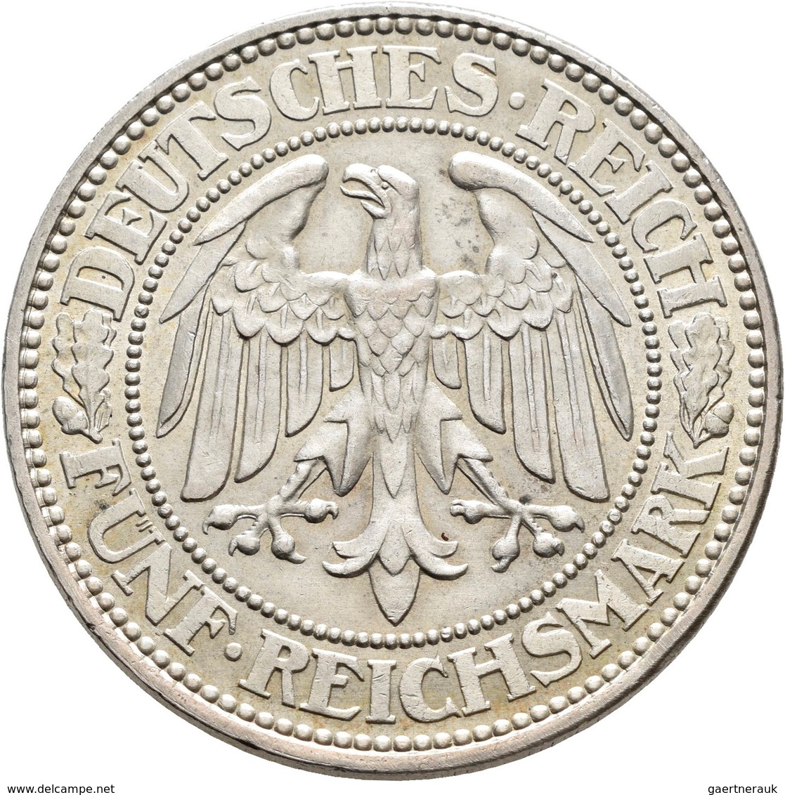 Weimarer Republik: 5 Reichsmark 1927 A, Eichbaum, Jaeger 331, Winz. Kratzer, Sonst Vorzüglich. - Autres & Non Classés