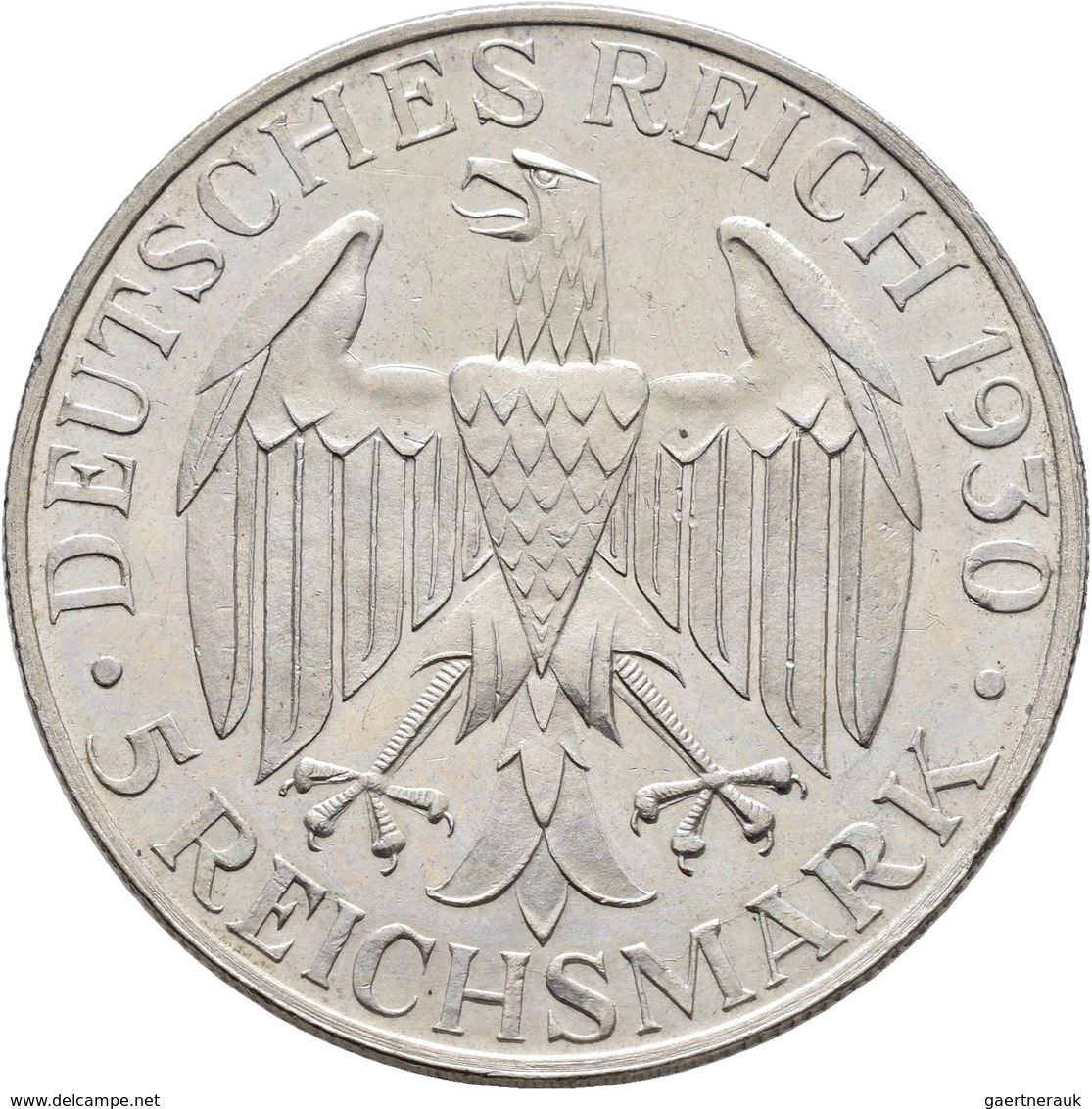 Weimarer Republik: 5 Reichsmark 1930 G, Zeppelin, Jaeger 343, Feine Kratzer, Sehr Schön - Vorzüglich - Autres & Non Classés