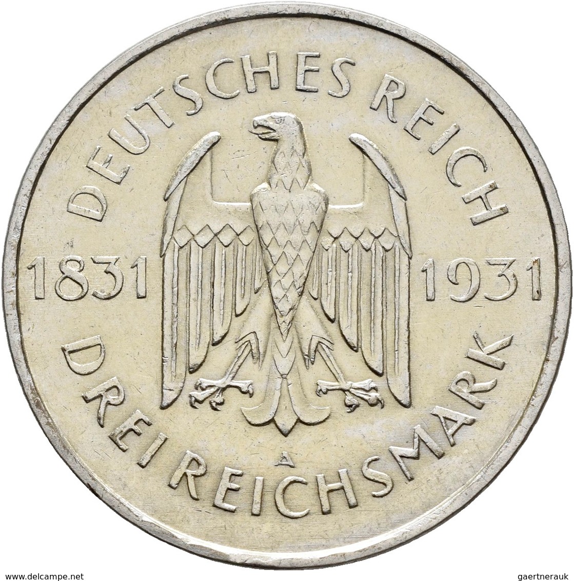 Weimarer Republik: 3 Reichsmark 1931 A, Freiherr Vom Stein, Jaeger 348, Sehr Schön. - Andere & Zonder Classificatie