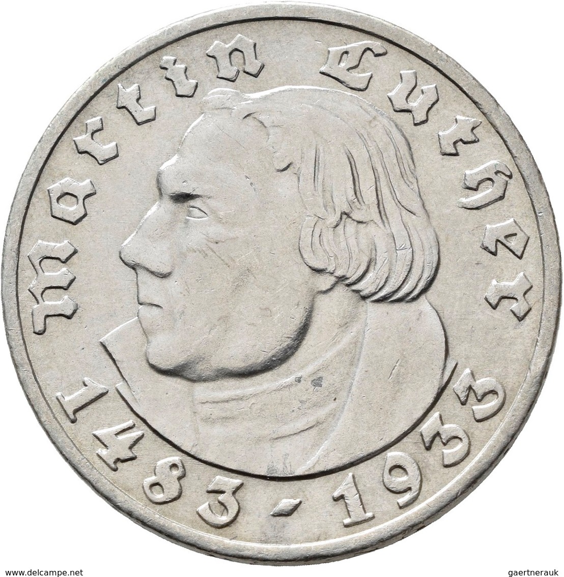 Drittes Reich: Lot 2 Münzen: 2 Reichsmark 1933 A, Luther, Jaeger 352, Sehr Schön Und 5 Reichsmark 19 - Andere & Zonder Classificatie