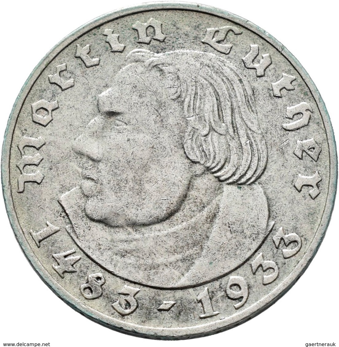 Drittes Reich: Lot 2 Münzen: 2 Reichsmark 1933 A, Luther, Jaeger 352, Sehr Schön Und 5 Reichsmark 19 - Autres & Non Classés