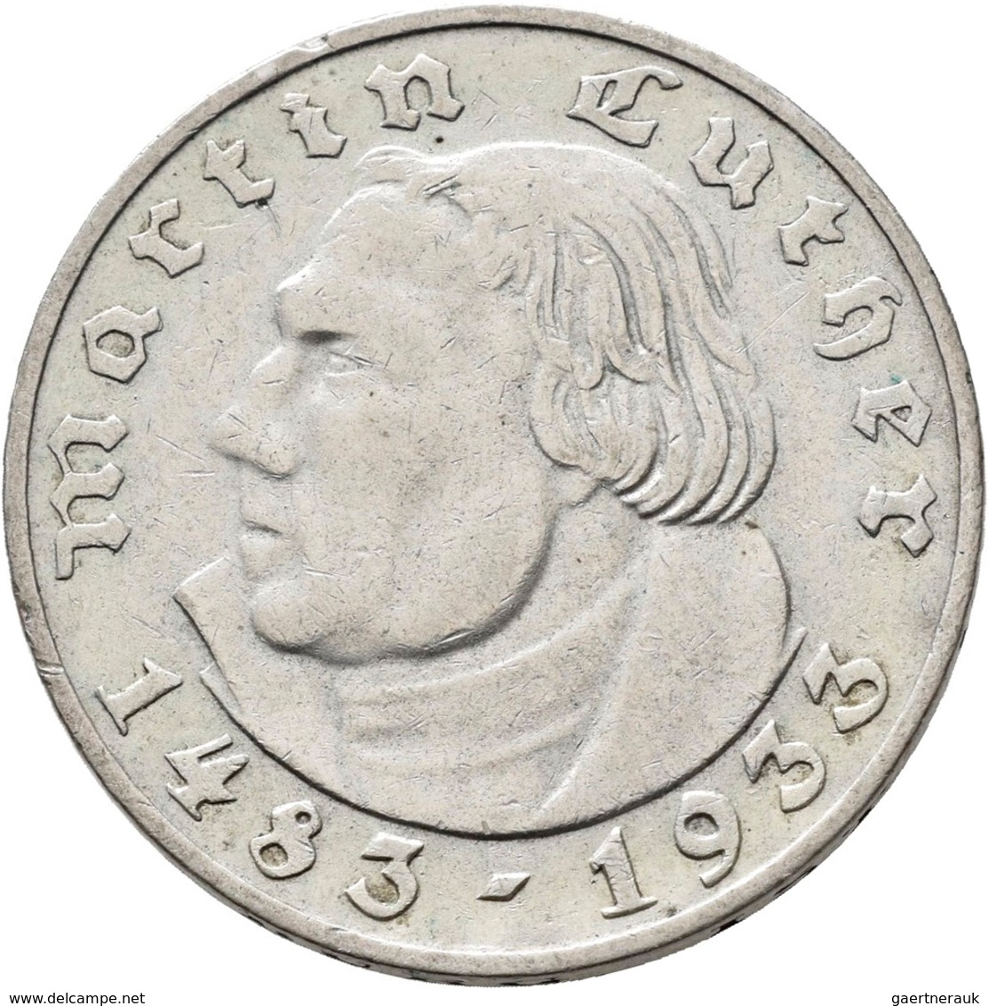 Drittes Reich: Lot 2 Münzen: 2 Reichsmark 1933 A, Luther, Jaeger 352, Sehr Schön Und 5 Reichsmark 19 - Autres & Non Classés