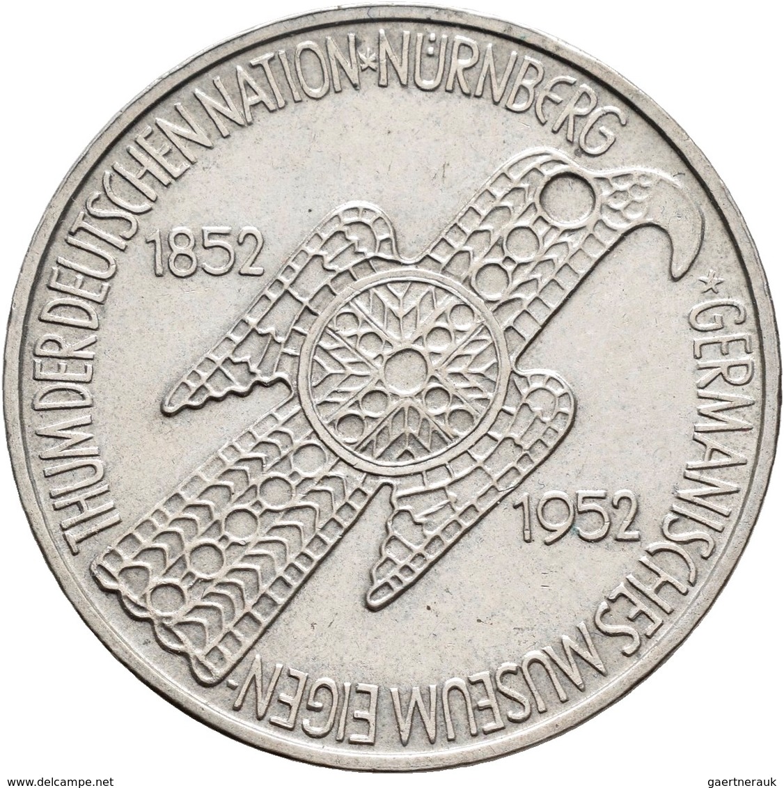 Bundesrepublik Deutschland 1948-2001: 5 DM 1952 D, Germanisches Museum, Jaeger 388, Kratzer, Sehr Sc - Autres & Non Classés