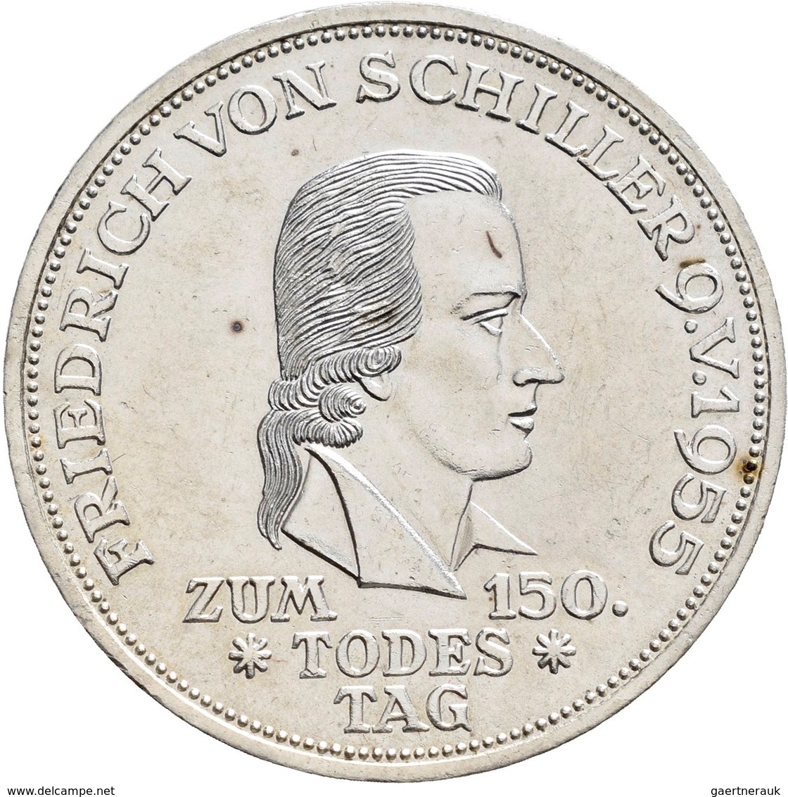 Bundesrepublik Deutschland 1948-2001: 5 DM 1955 F, Friedrich Schiller, Jaeger 389, Feine Kratzer, Se - Andere & Zonder Classificatie