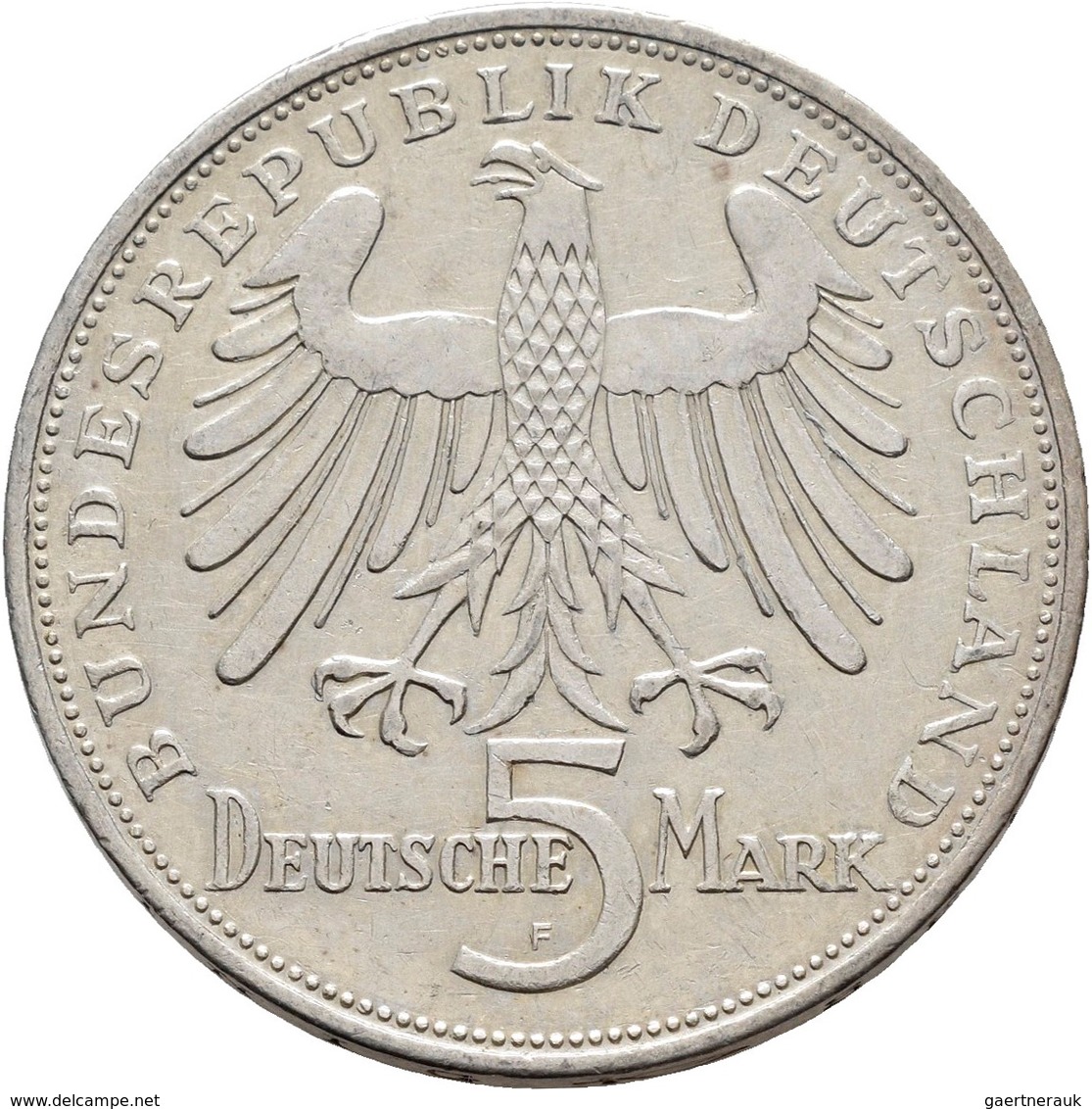 Bundesrepublik Deutschland 1948-2001: 5 DM 1955 F, Friedrich Schiller, Jaeger 389, Kleine Kratzer, F - Autres & Non Classés