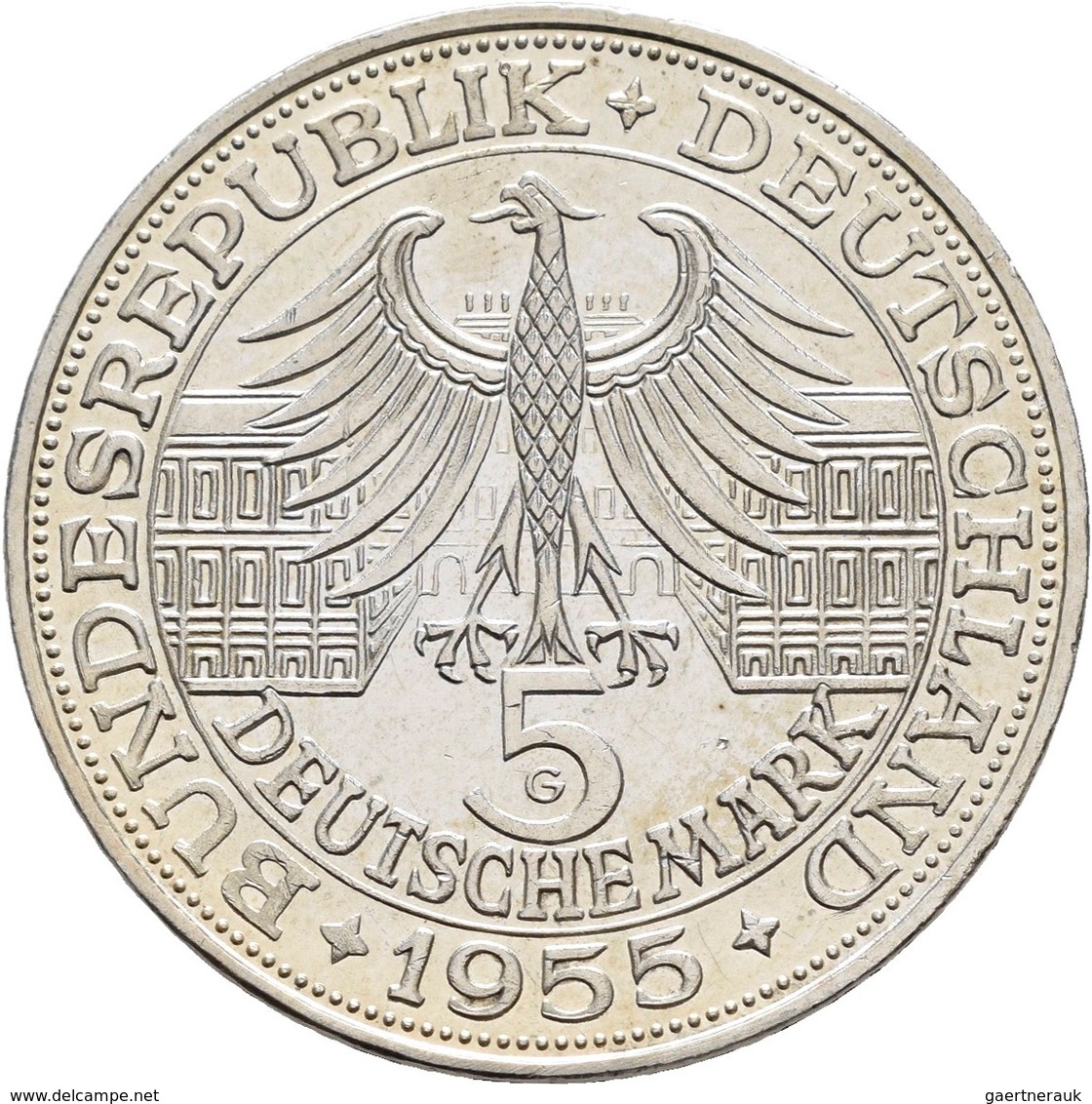 Bundesrepublik Deutschland 1948-2001: 5 DM 1955 G, Markgraf Von Baden, Jaeger 390, Feine Kratzer, Kl - Autres & Non Classés