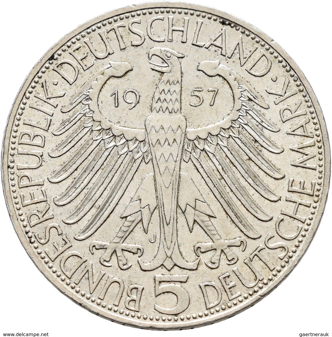 Bundesrepublik Deutschland 1948-2001: 5 DM 1957 J, Freiherr Von Eichendorff, Jaeger 391, Kratzer, Se - Andere & Zonder Classificatie