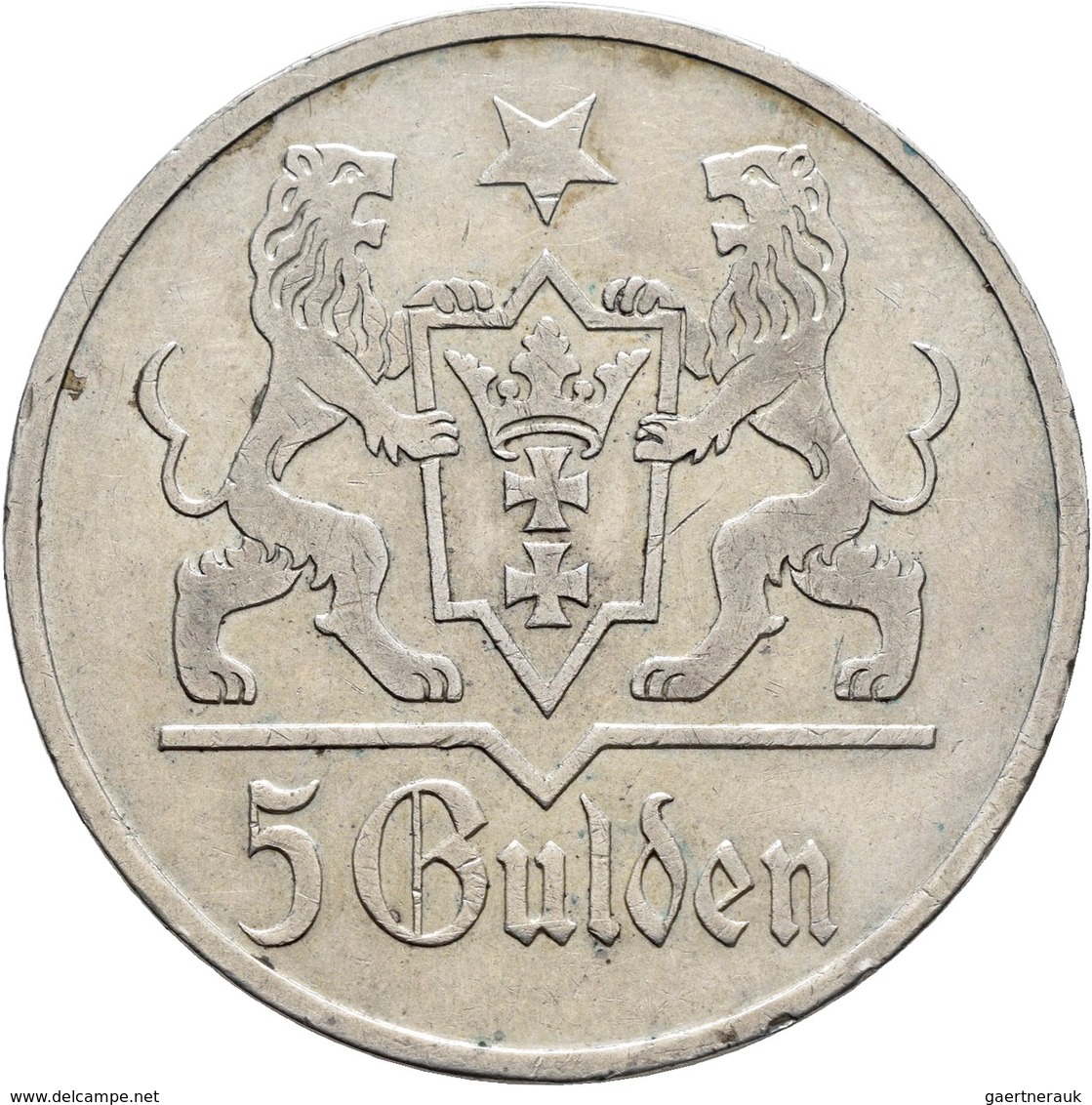 Kolonien Und Nebengebiete: DANZIG: 5 Gulden 1923. Jaeger D 9, 25,03 G. Sehr Schön. - Autres & Non Classés