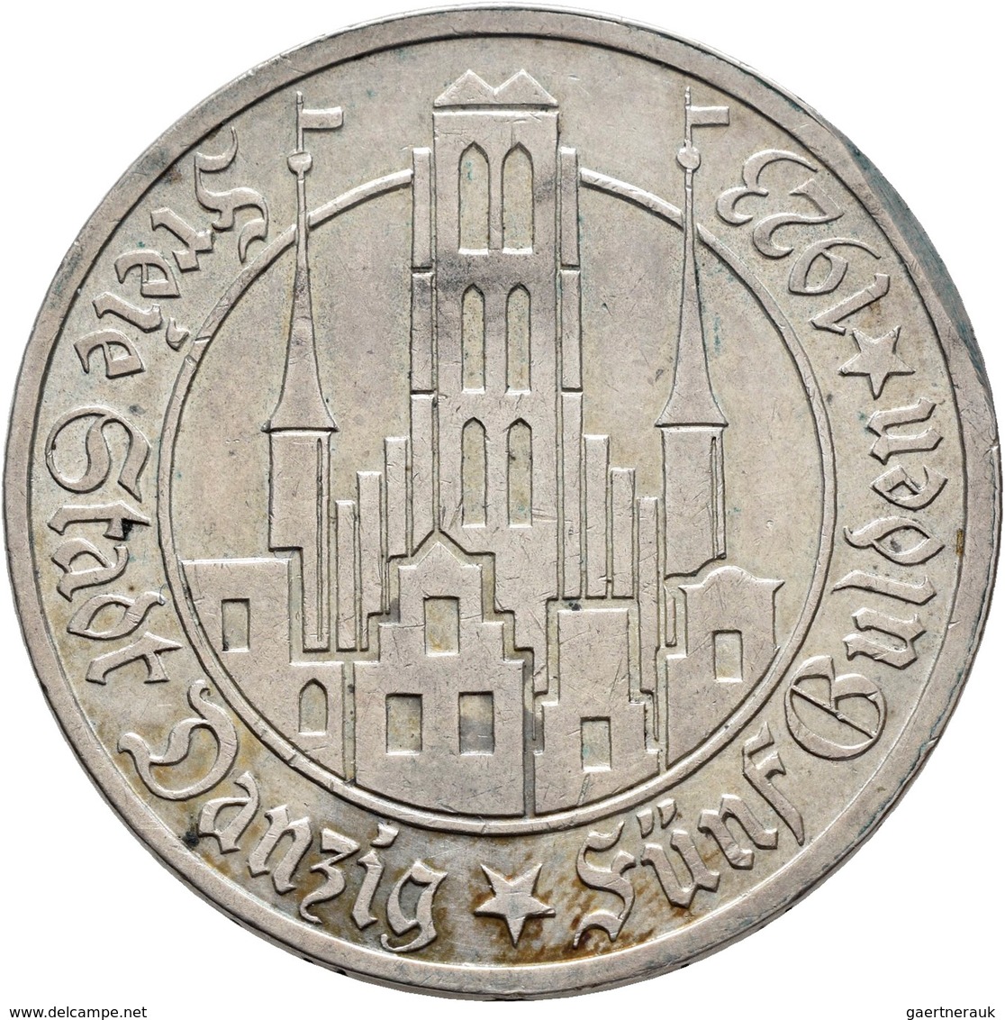 Kolonien Und Nebengebiete: DANZIG: 5 Gulden 1923. Jaeger D 9, 25,03 G. Sehr Schön. - Autres & Non Classés