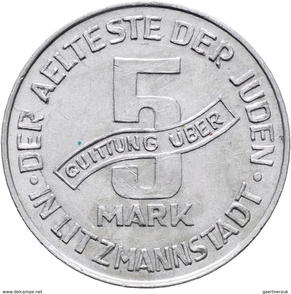 Kolonien Und Nebengebiete: Ghetto Litzmannstadt / Lodz: Quittung über 5 Mark 1943, 1,12 G (Magnesium - Andere & Zonder Classificatie