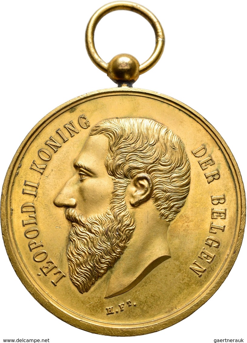 Medaillen Alle Welt: Belgien, Stadt Zele: Bronzemedaille 1900, Vergoldet, Signiert "H. Ft.", Preisme - Zonder Classificatie