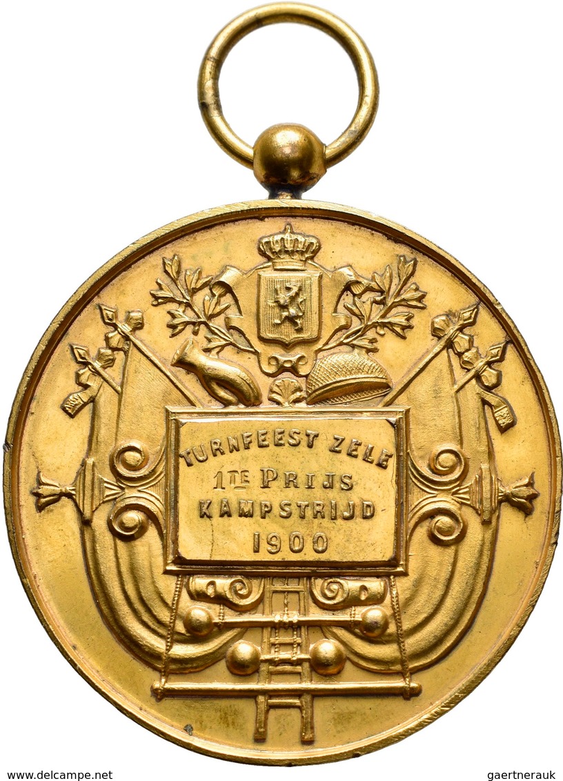 Medaillen Alle Welt: Belgien, Stadt Zele: Bronzemedaille 1900, Vergoldet, Signiert "H. Ft.", Preisme - Zonder Classificatie